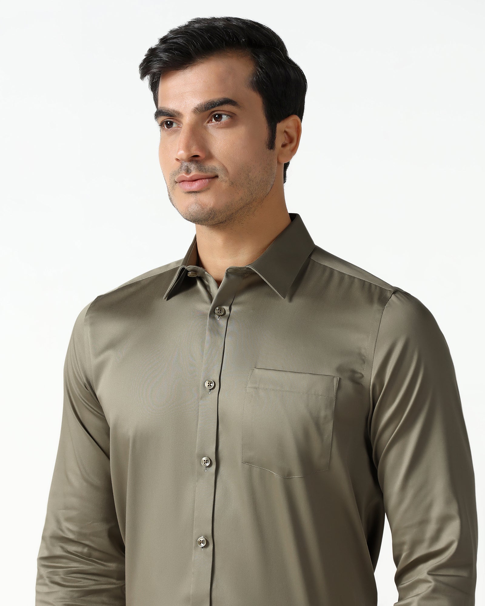 Khaki Non Iron Solid Shirt - Liviya