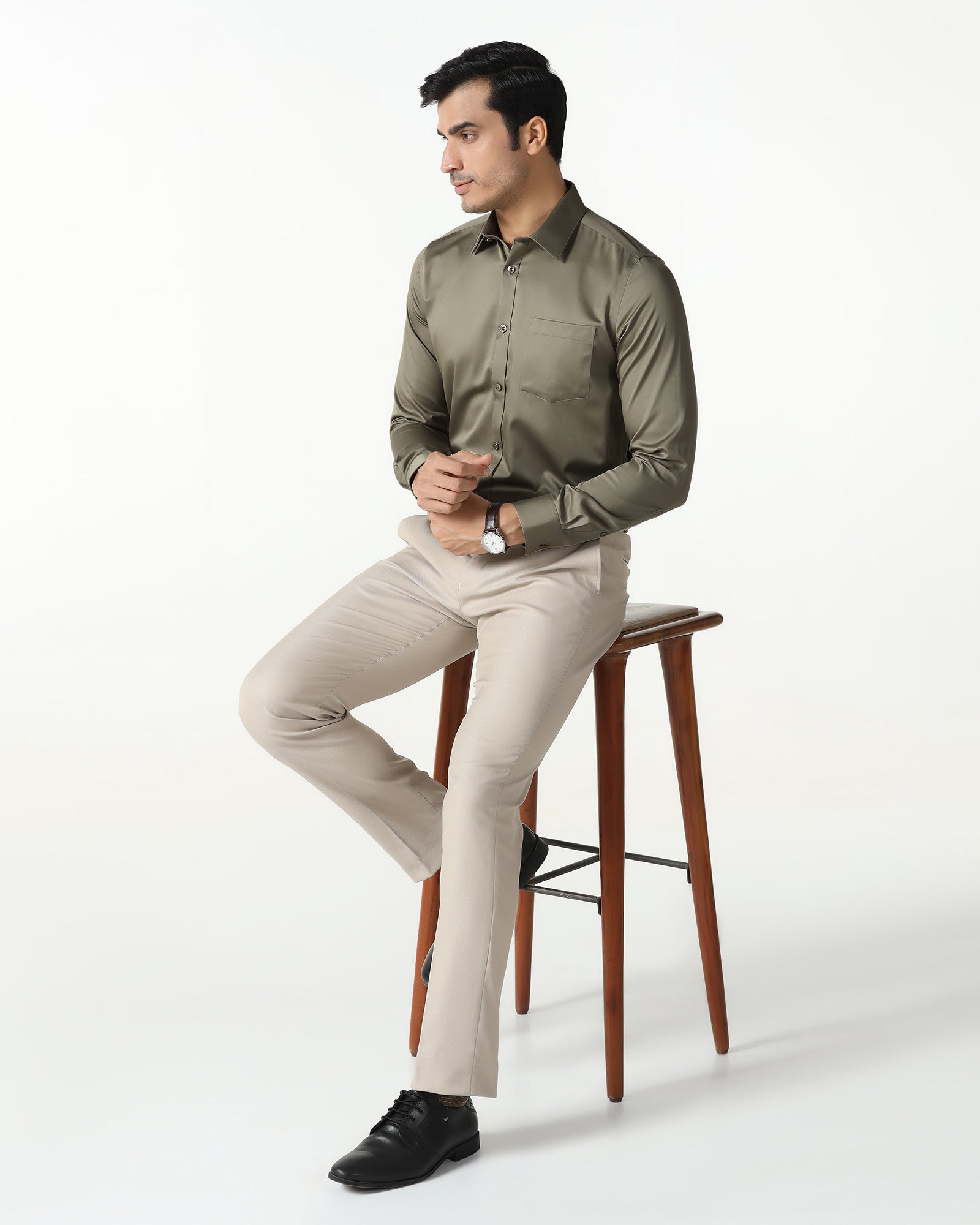 Khaki Non Iron Solid Shirt - Liviya