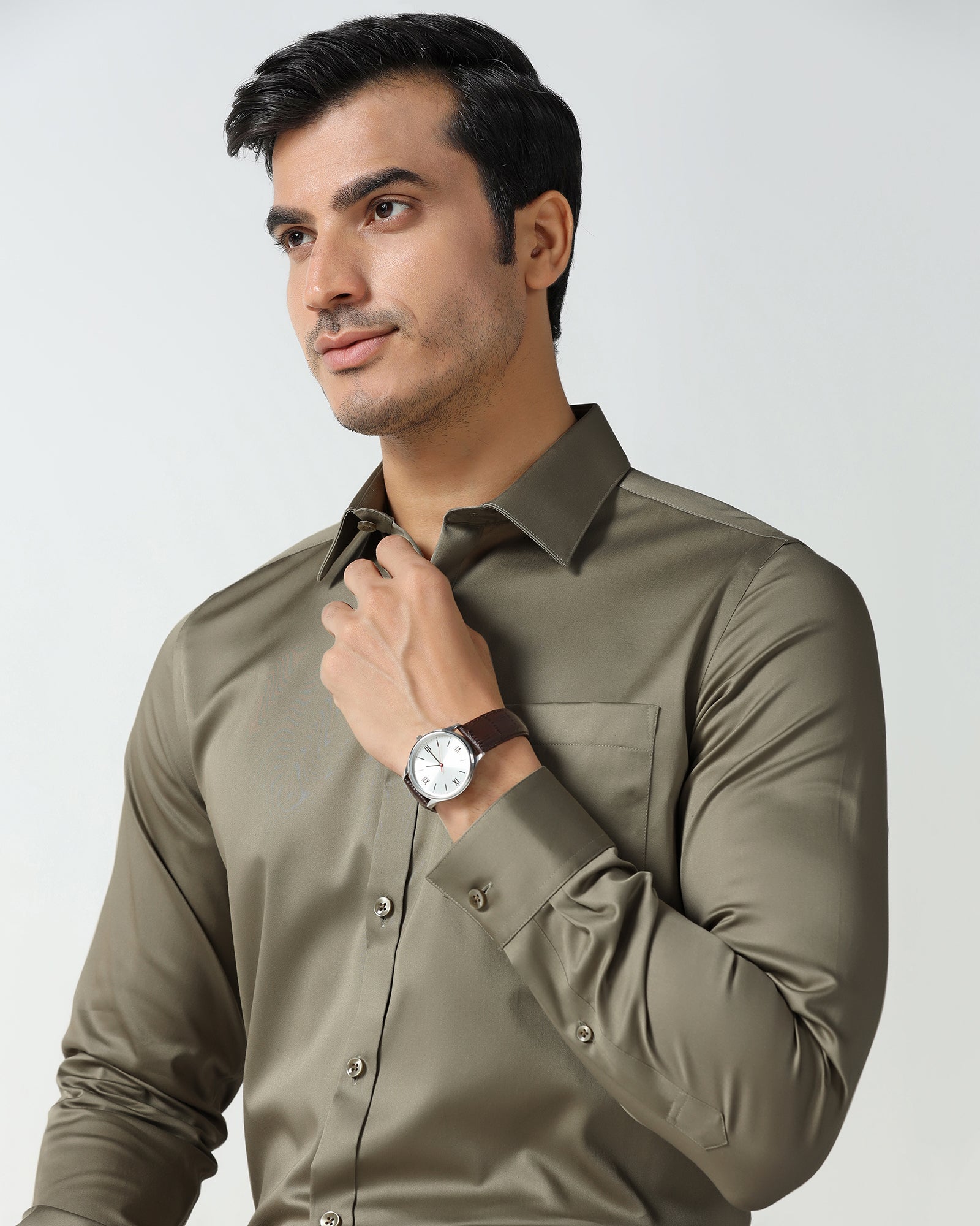 Khaki Non Iron Solid Shirt - Liviya
