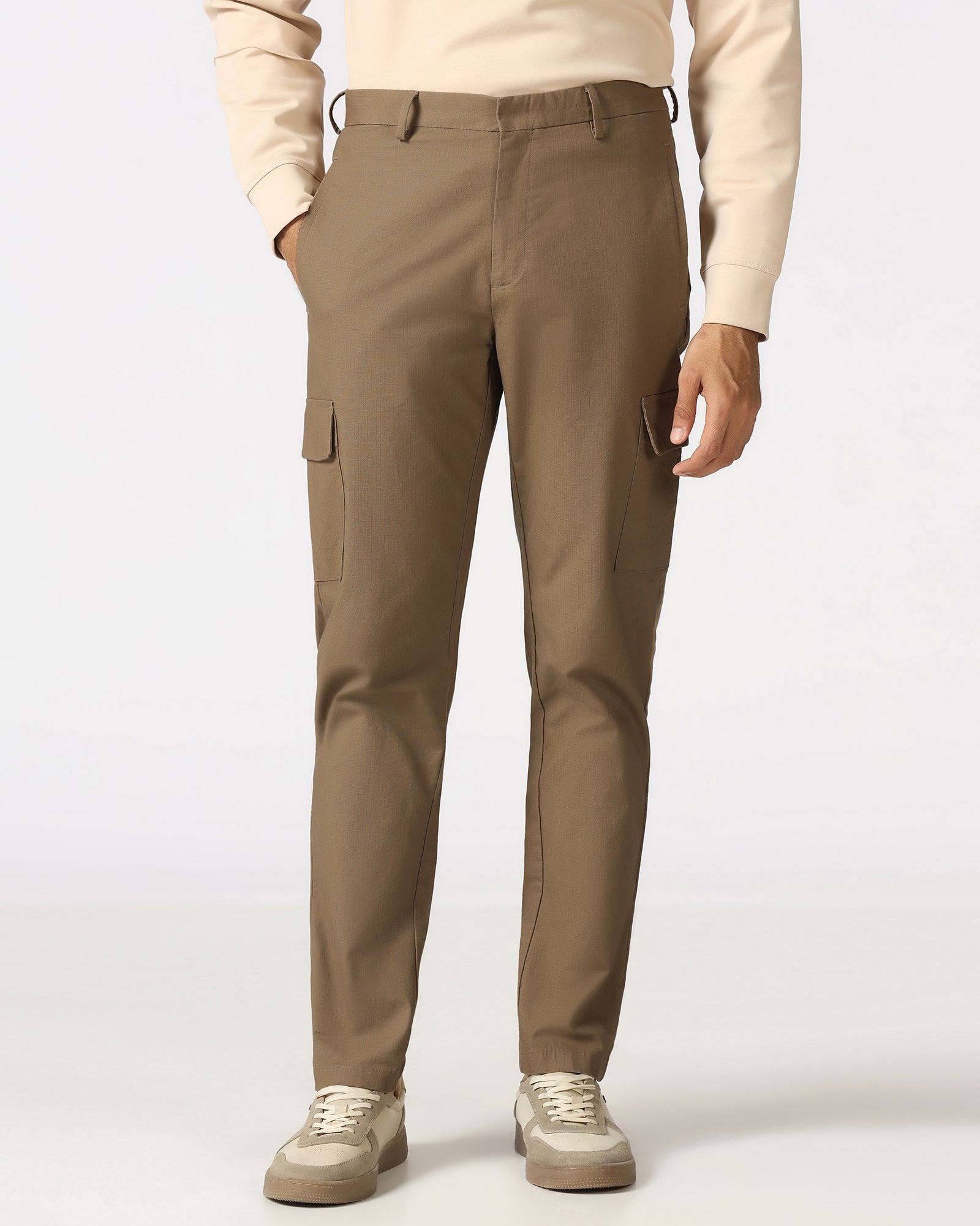Khaki Relaxed Fit Textured Pant - Rill