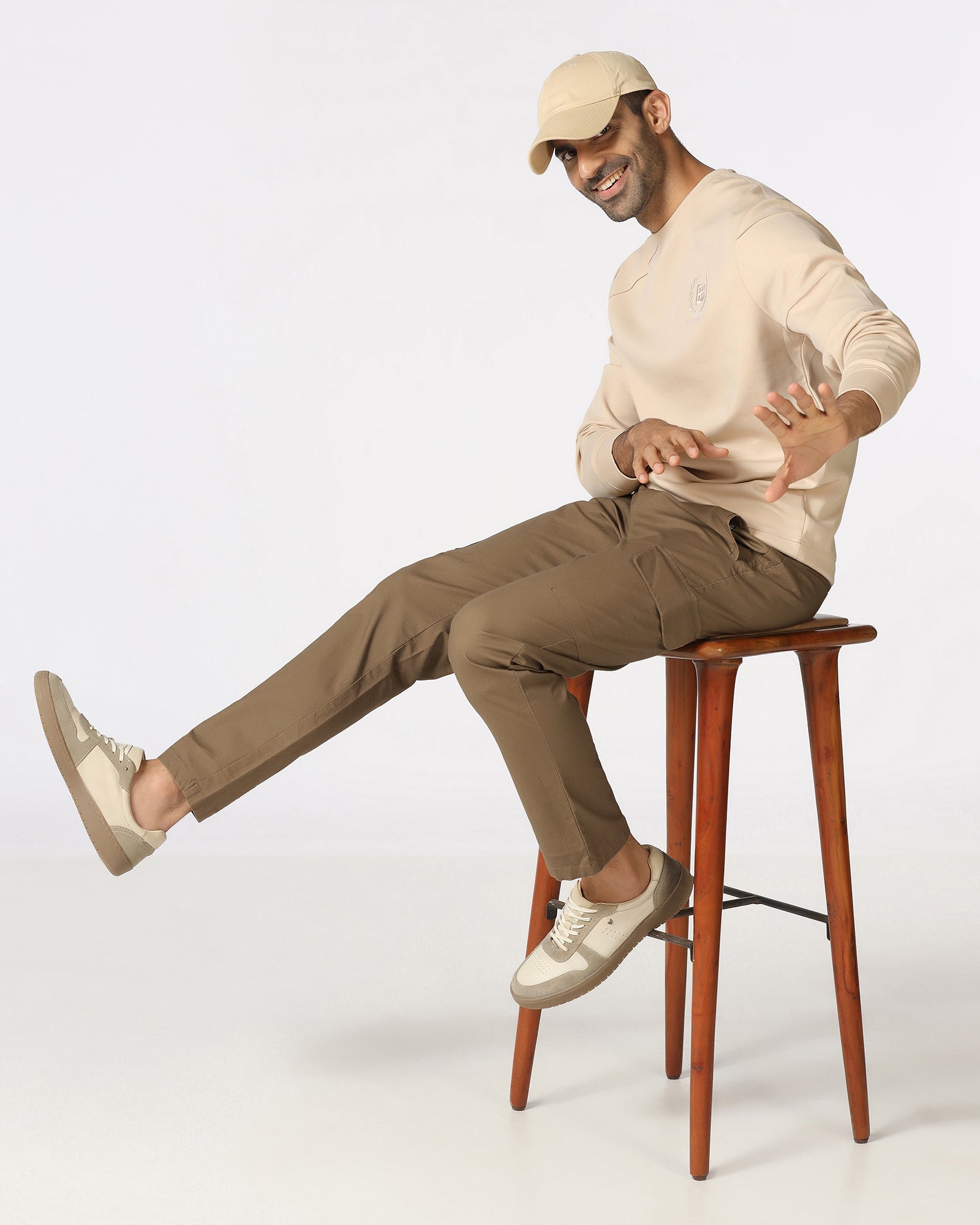 Khaki Relaxed Fit Textured Pant - Rill