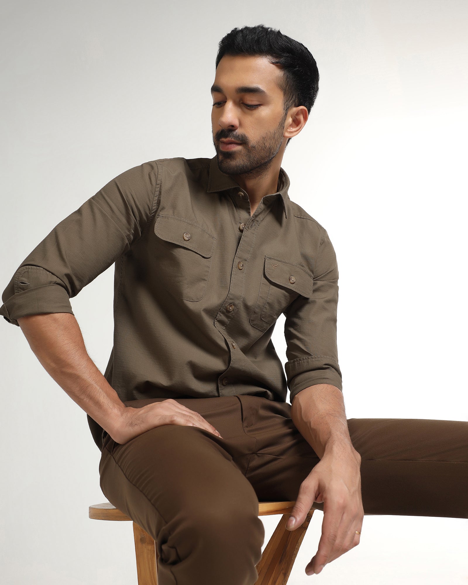 Khaki Solid Shirt - Renob