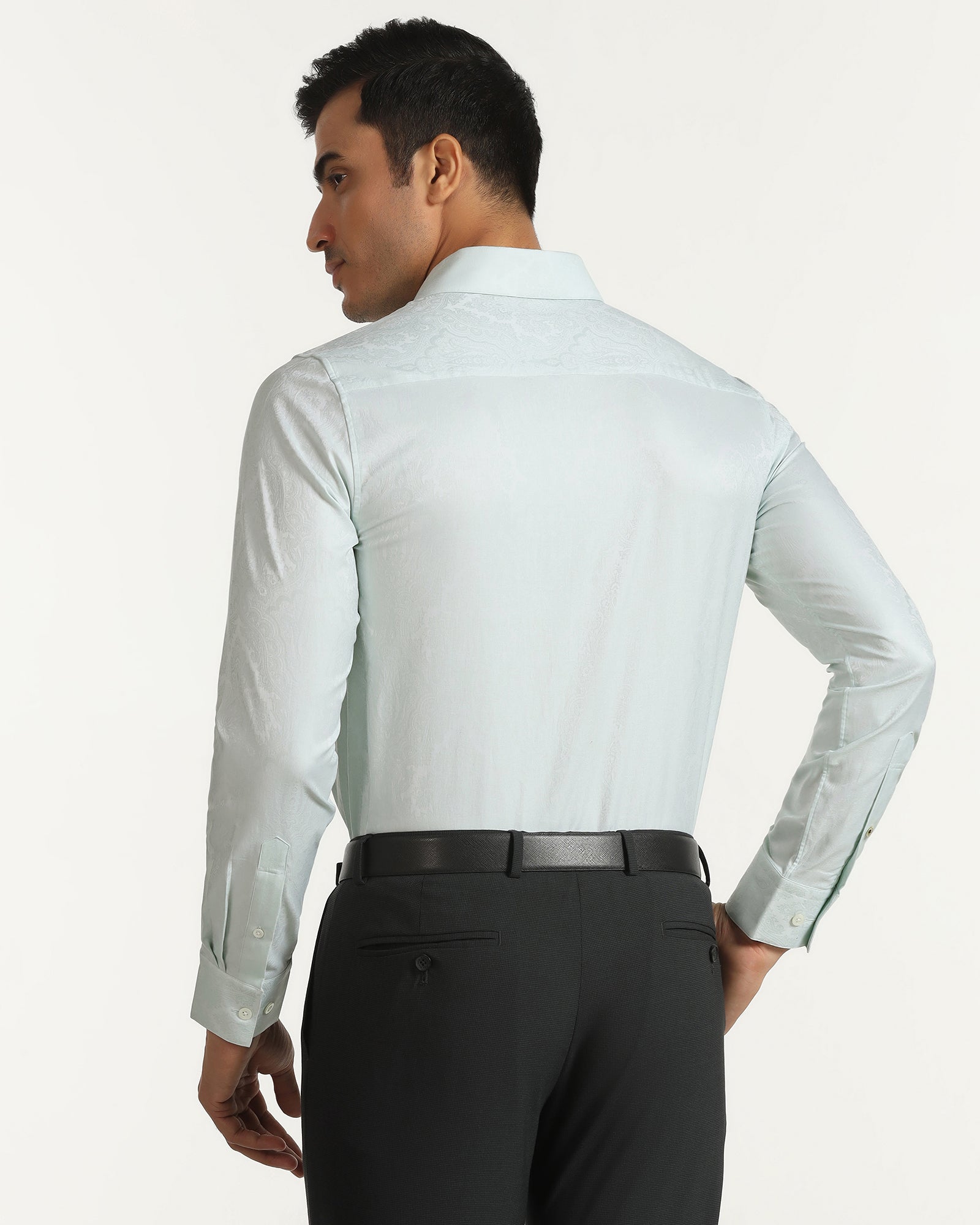 Luxe Formal Aqua Jacquard Shirt - Zinnia