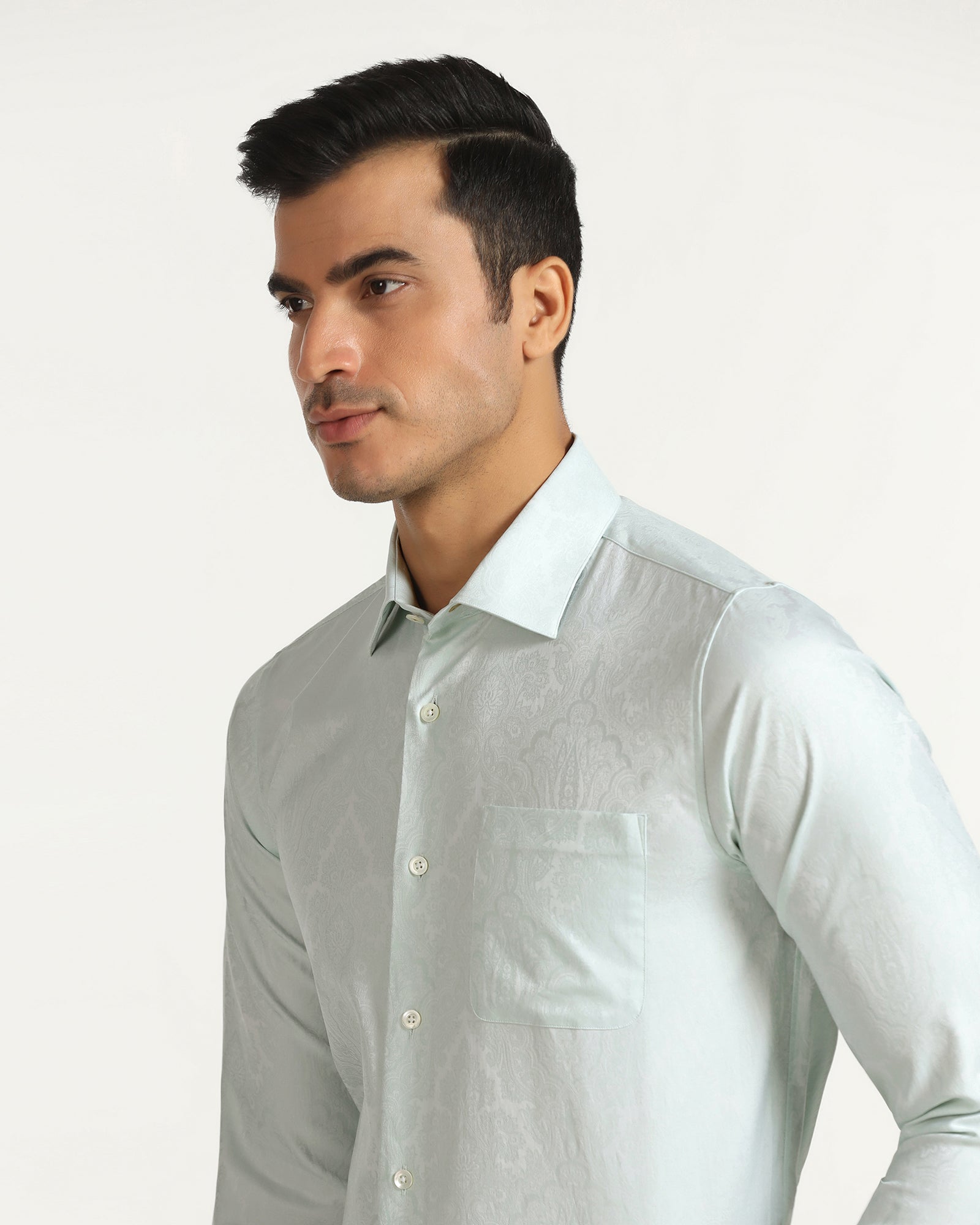 Luxe Formal Aqua Jacquard Shirt - Zinnia