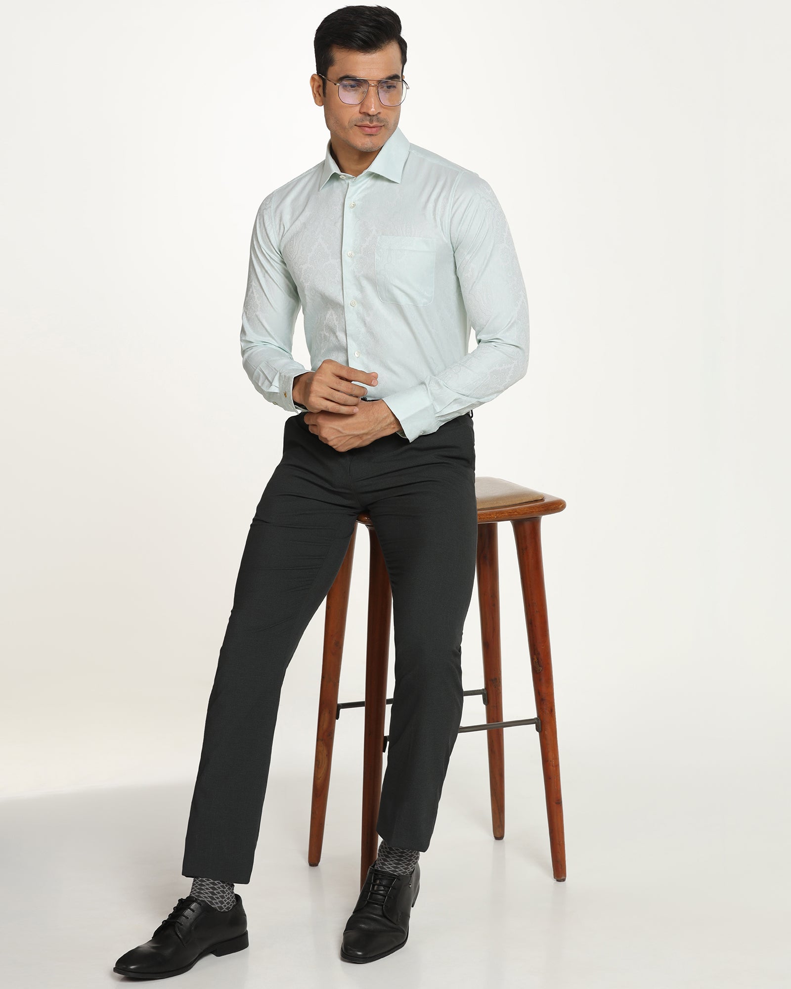 Luxe Formal Aqua Jacquard Shirt - Zinnia