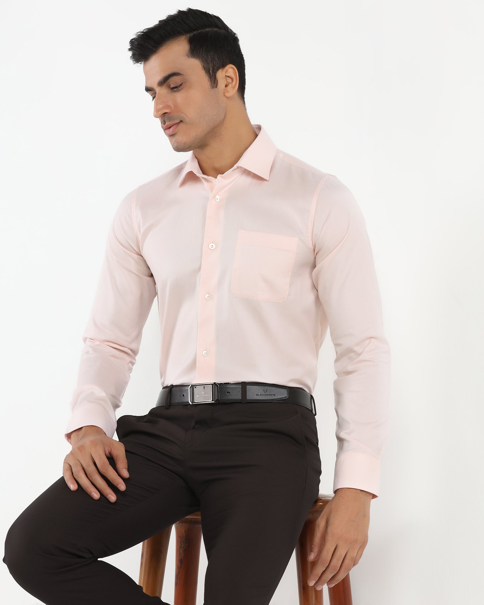 Luxe Formal Peach Textured Shirt - Thyme