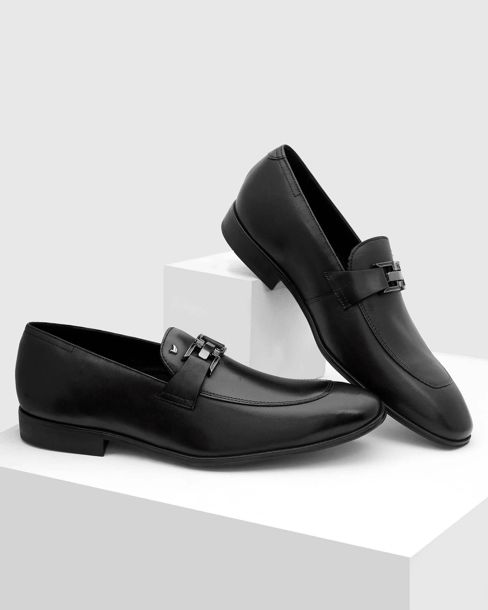 Leather Black Solid Slip On Shoes - Vice