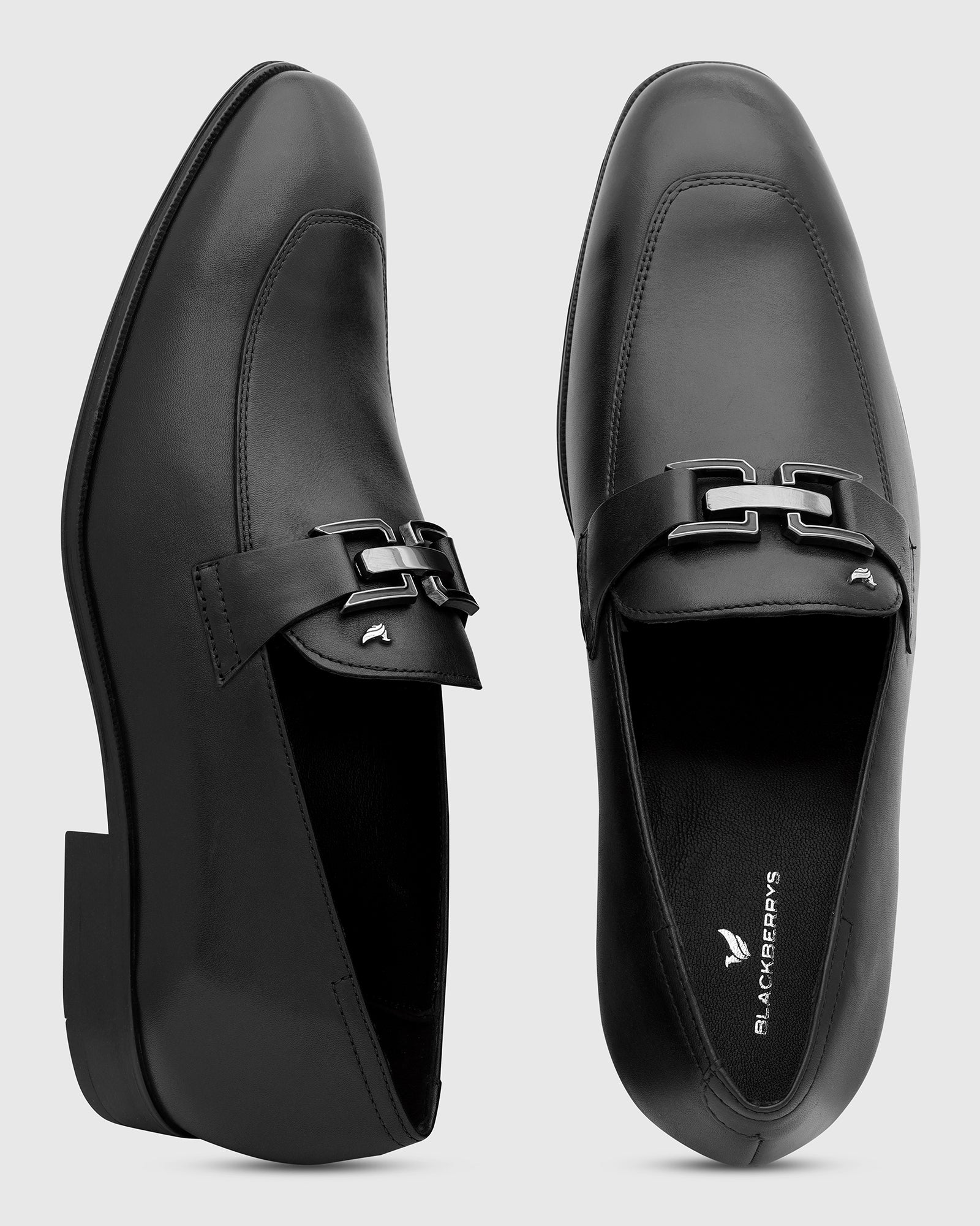 Leather Black Solid Slip On Shoes - Vice