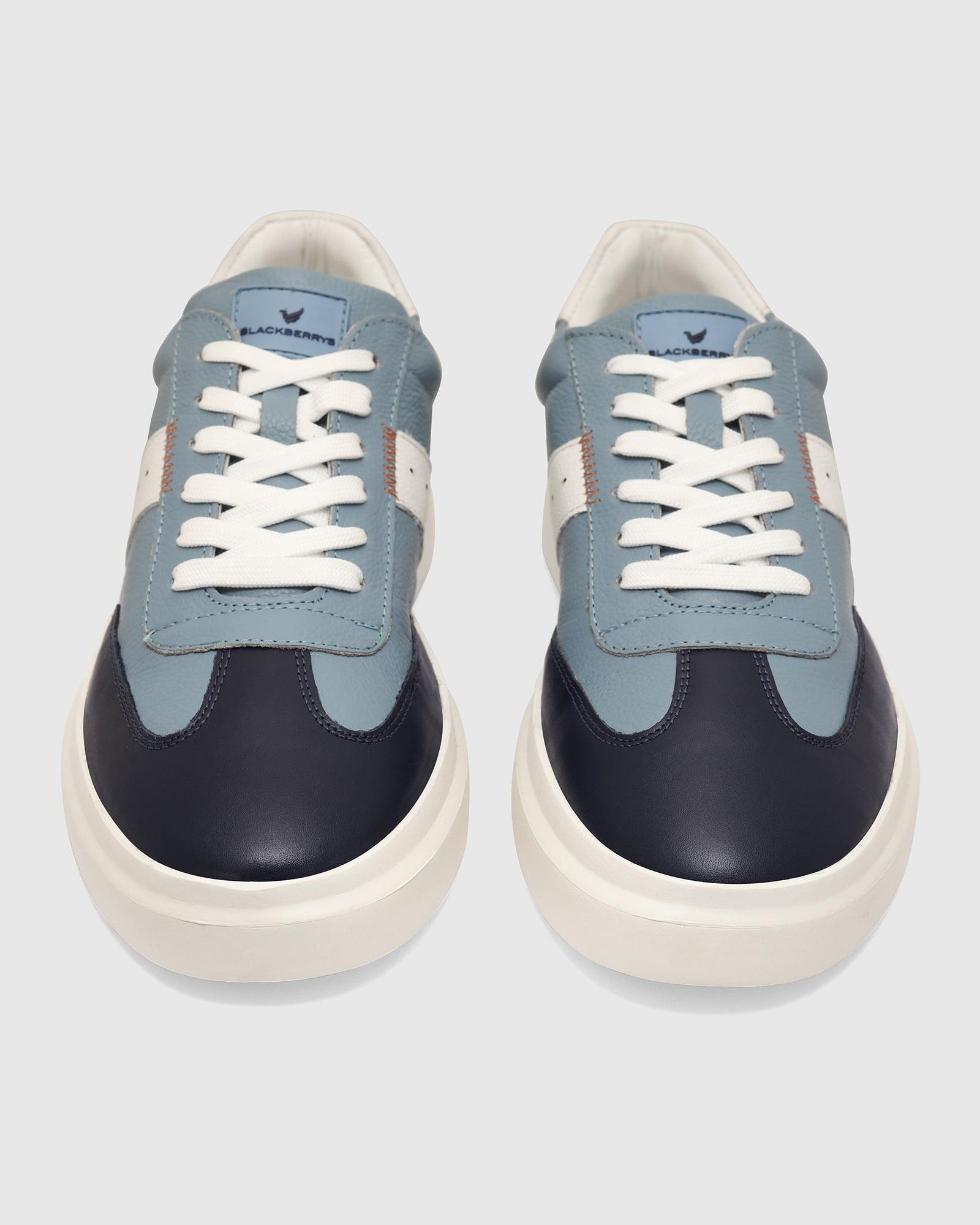 Leather Blue Solid Sneakers - Tammy