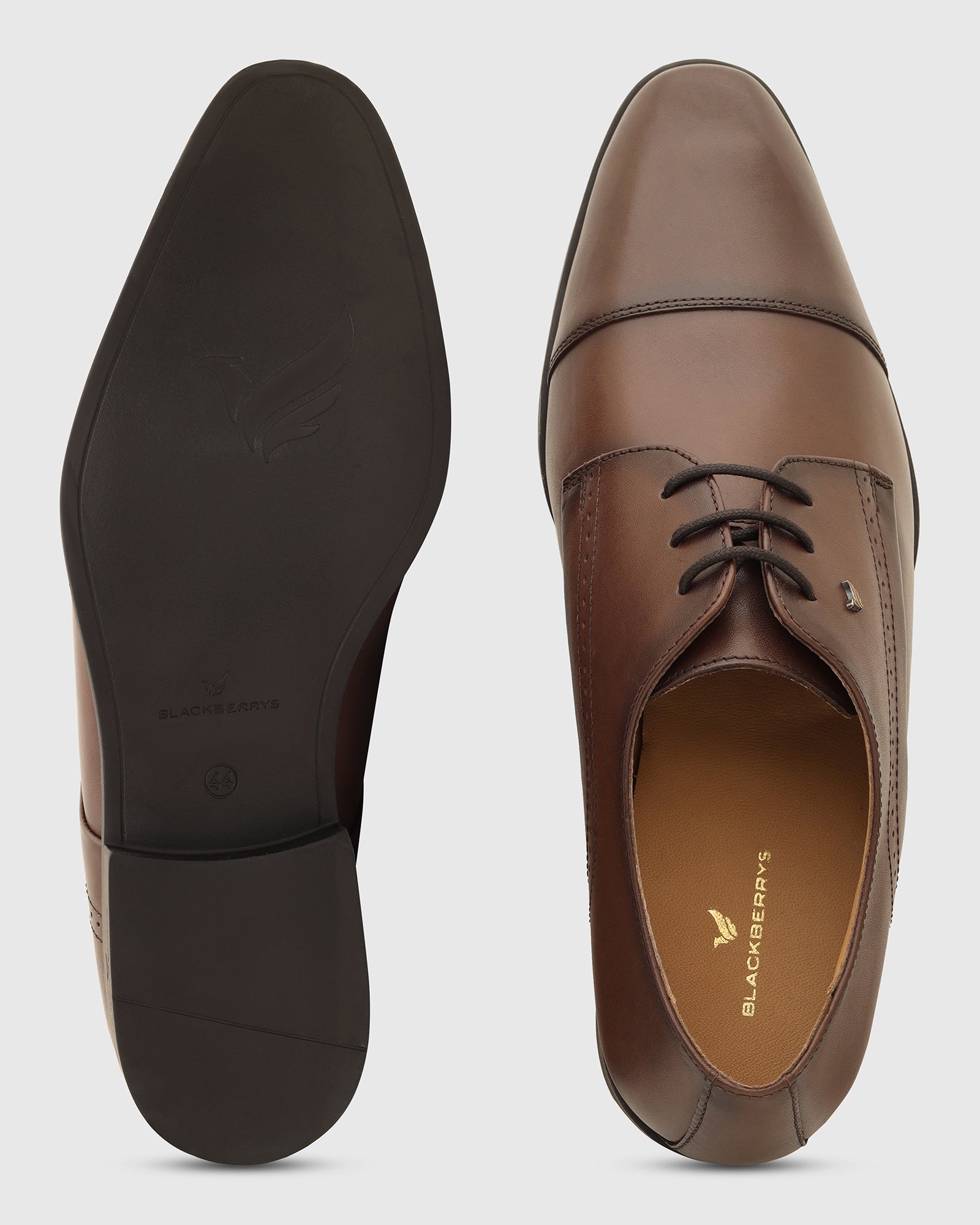 Leather Brown Solid Derby Shoes - Vakul