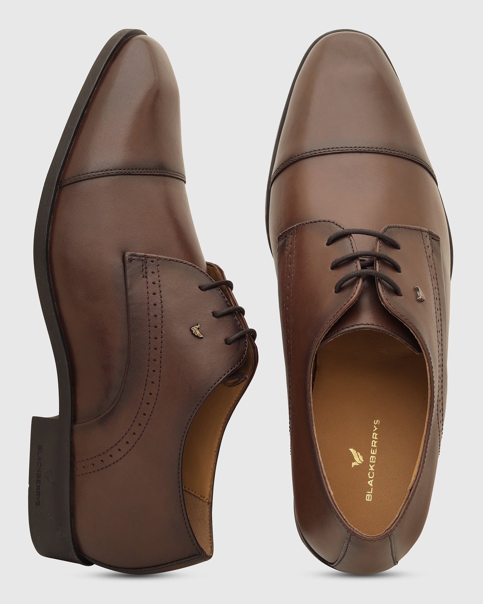 Leather Brown Solid Derby Shoes - Vakul