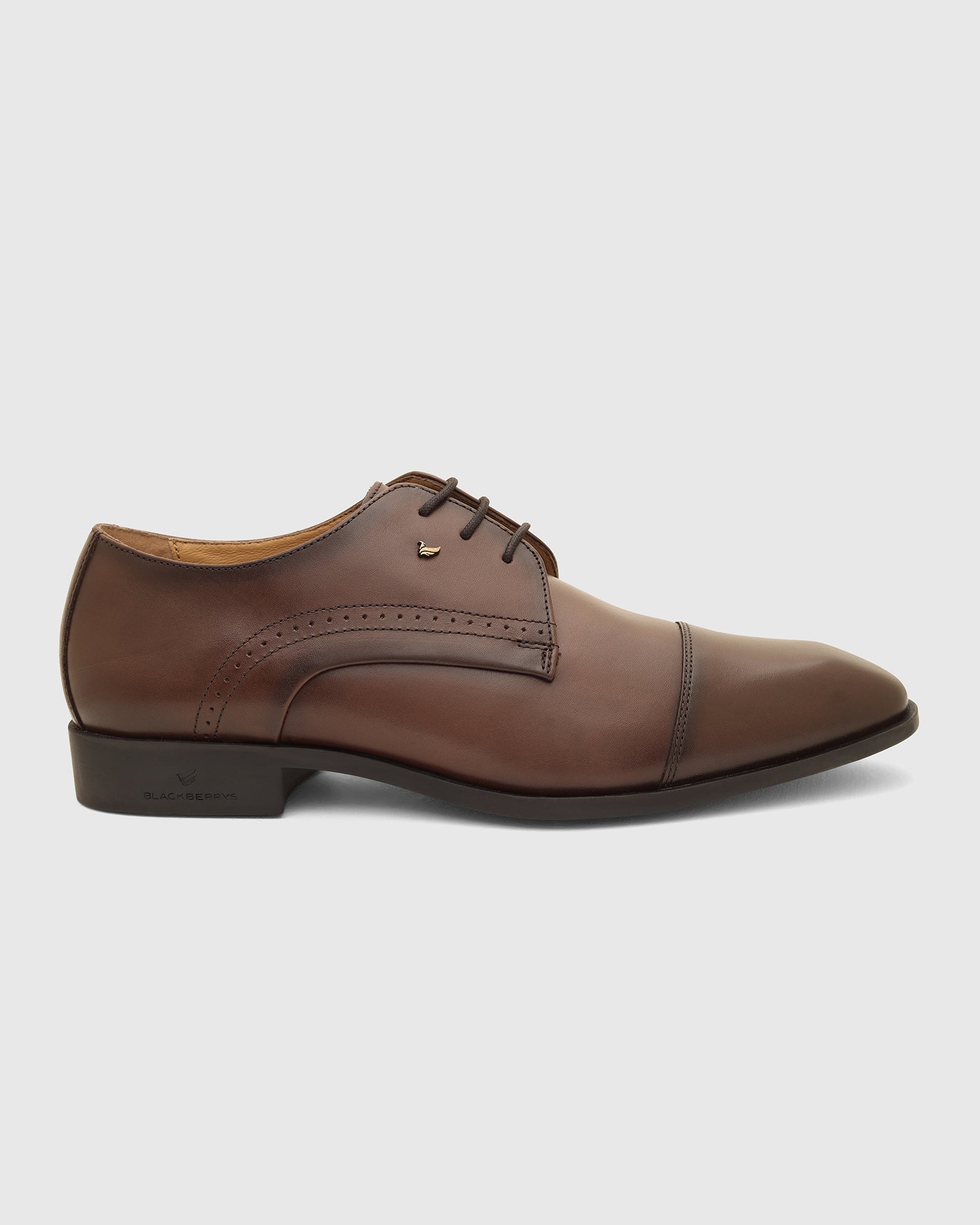 Leather Brown Solid Derby Shoes - Vakul