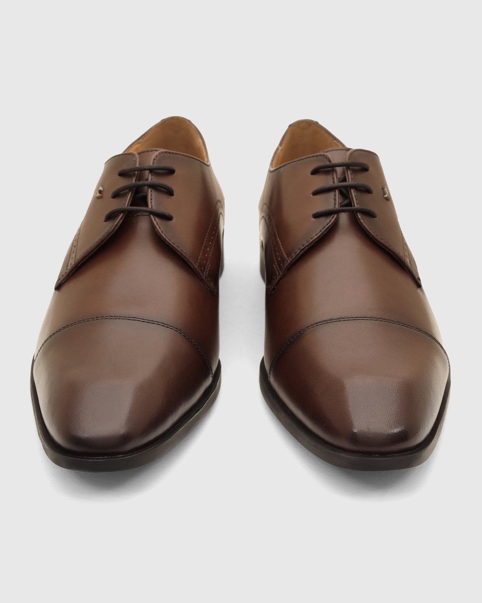 Leather Brown Solid Derby Shoes - Vakul