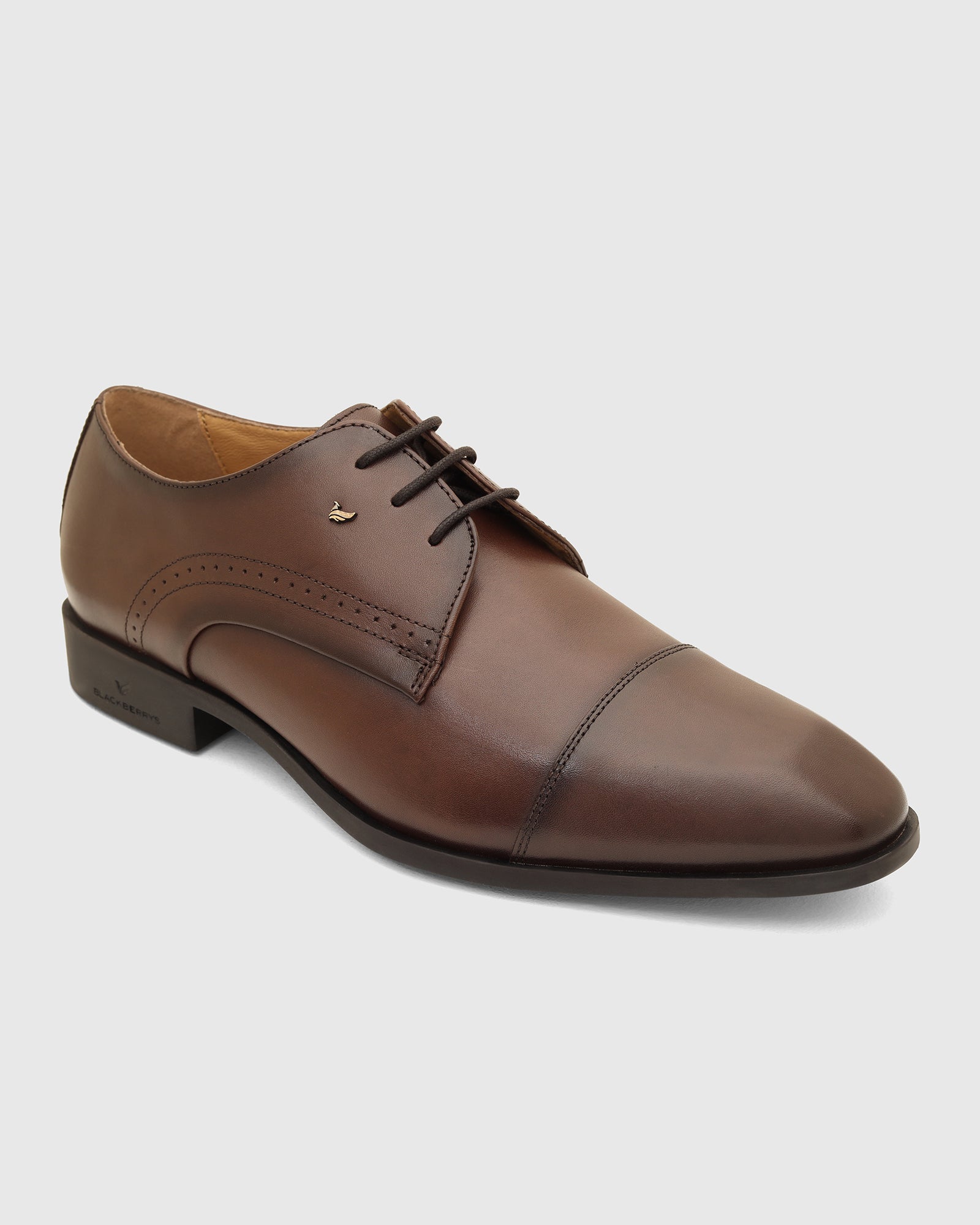 Leather Brown Solid Derby Shoes - Vakul