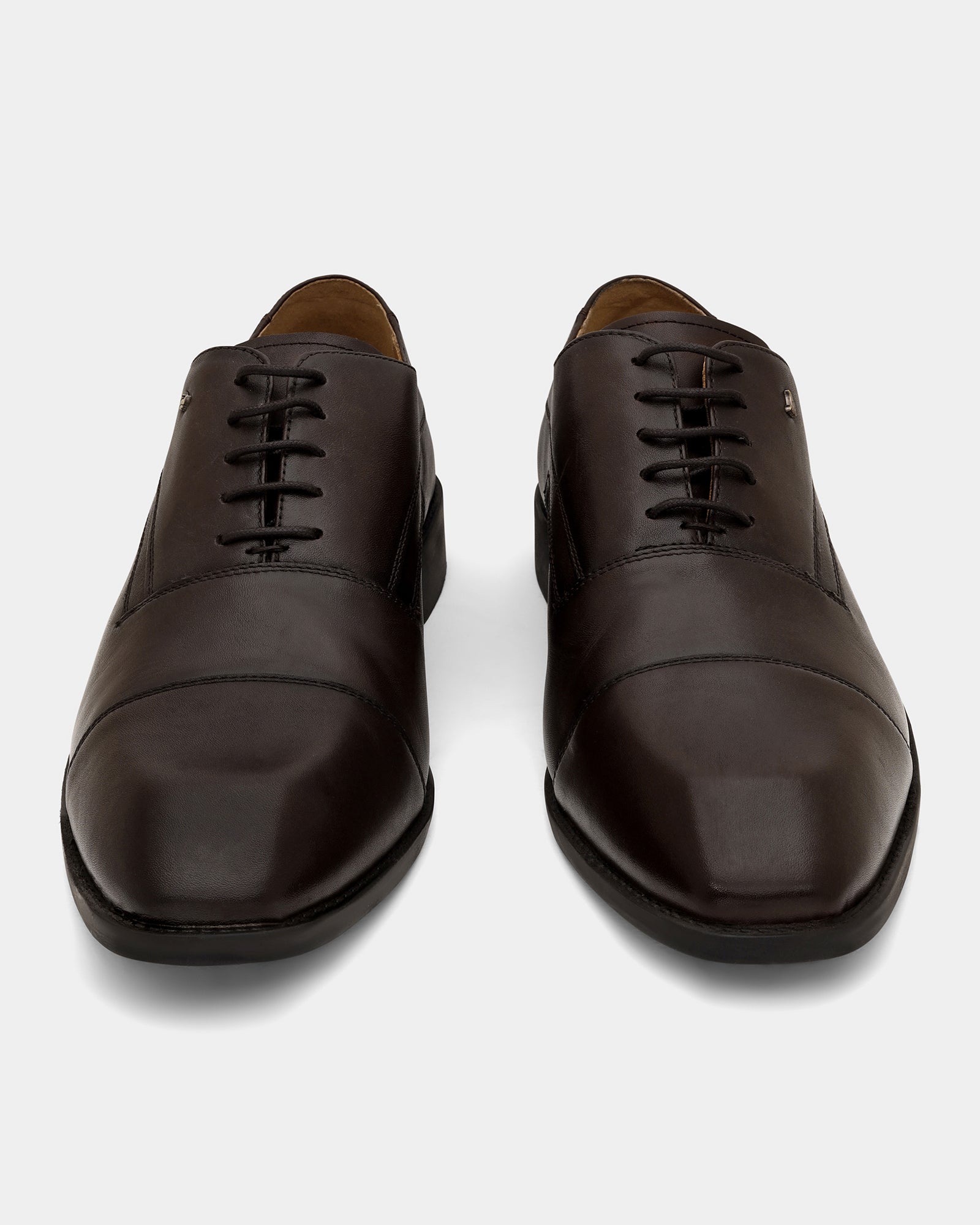 Leather Brown Solid Oxford Shoes - Apricot