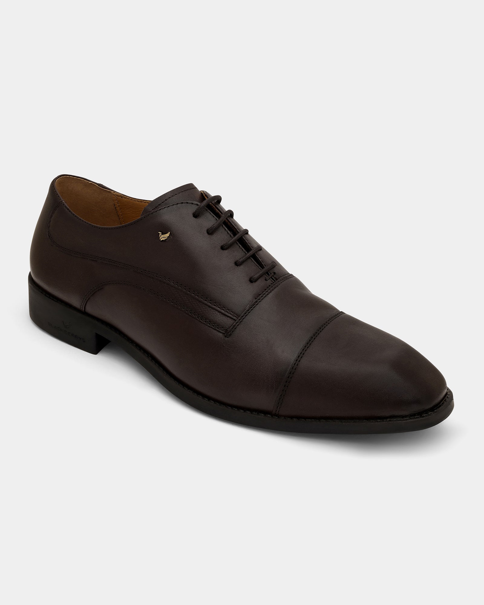 Leather Brown Solid Oxford Shoes - Apricot
