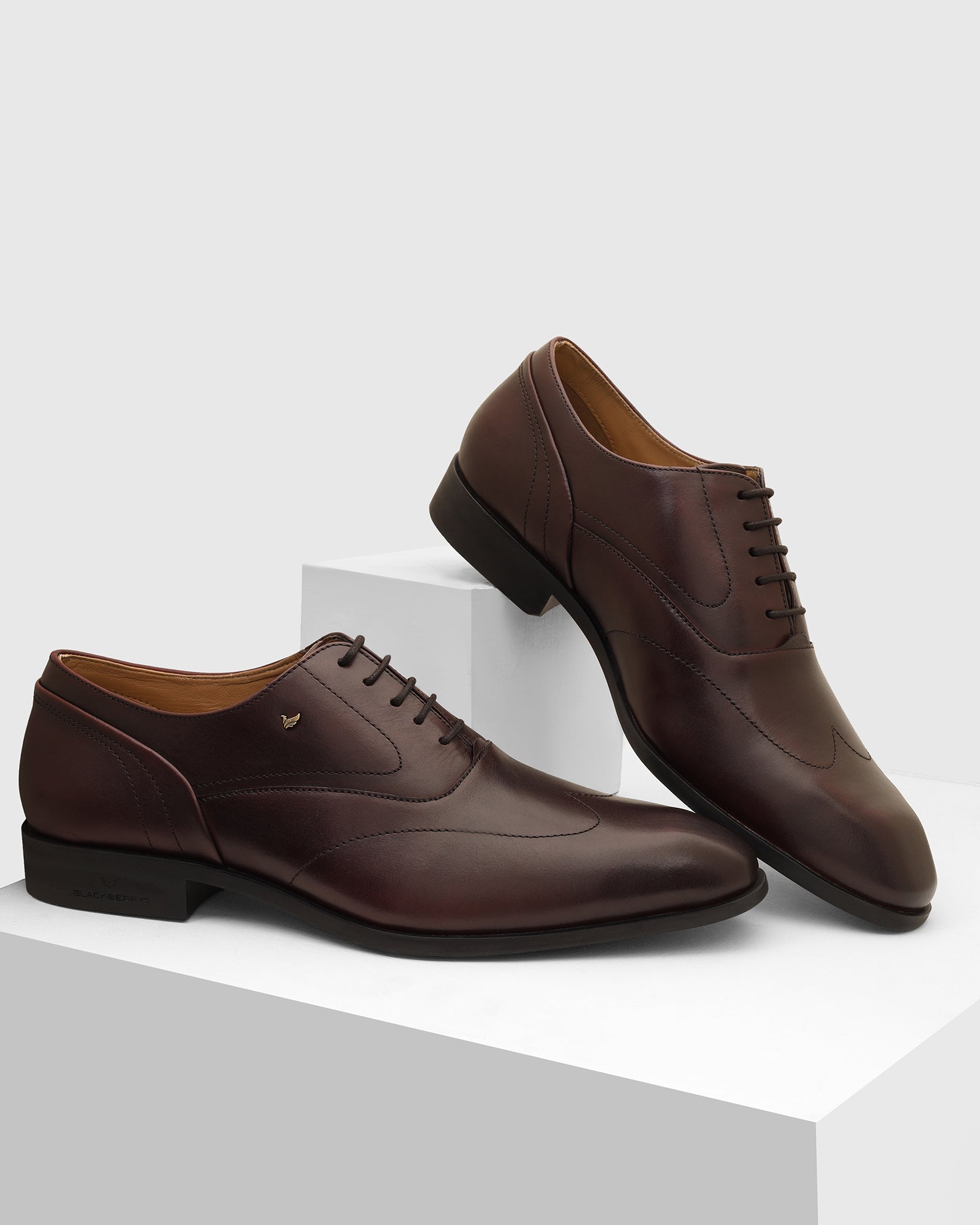 Leather Burgandy Solid Oxford Shoes - Vena