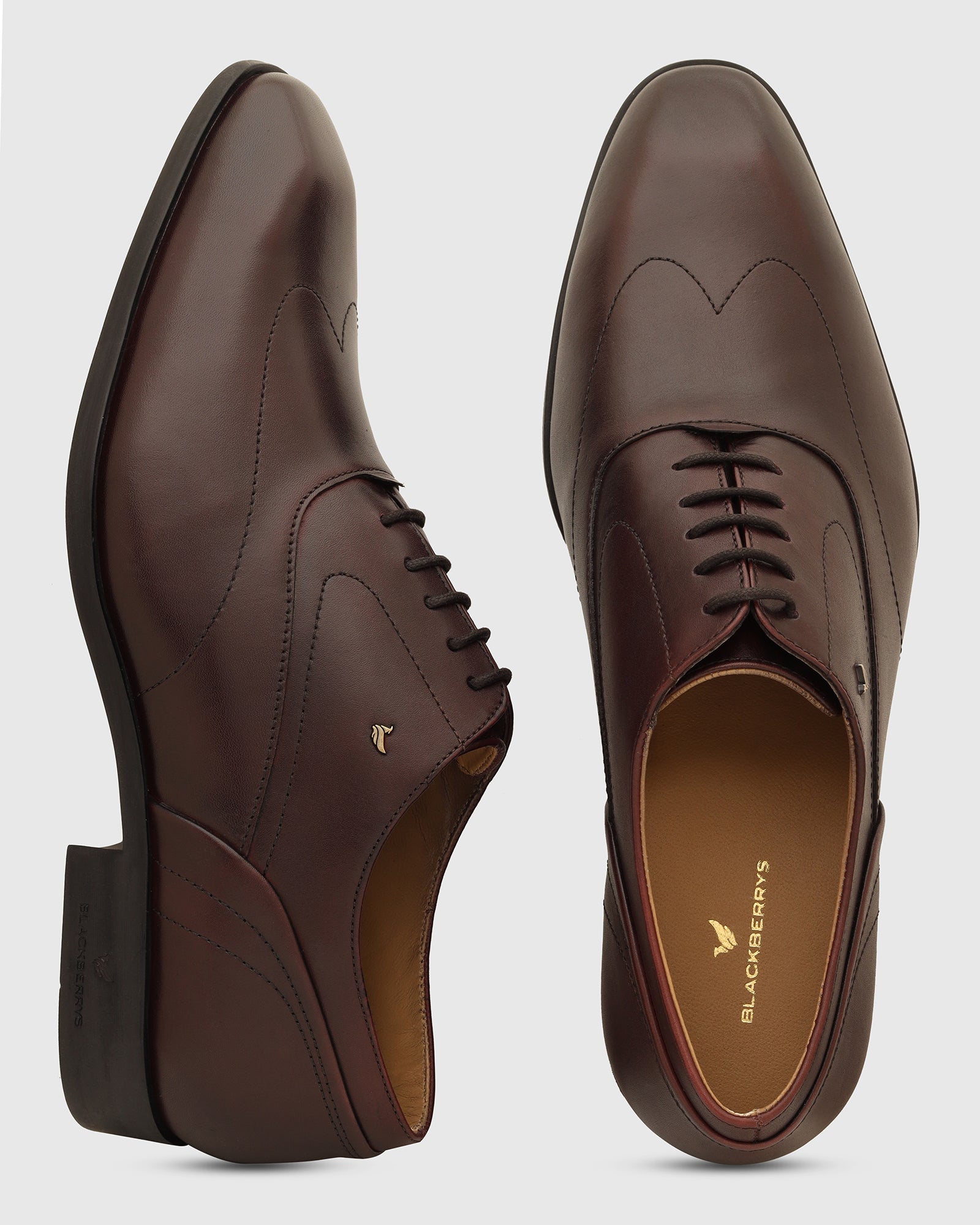 Leather Burgandy Solid Oxford Shoes - Vena