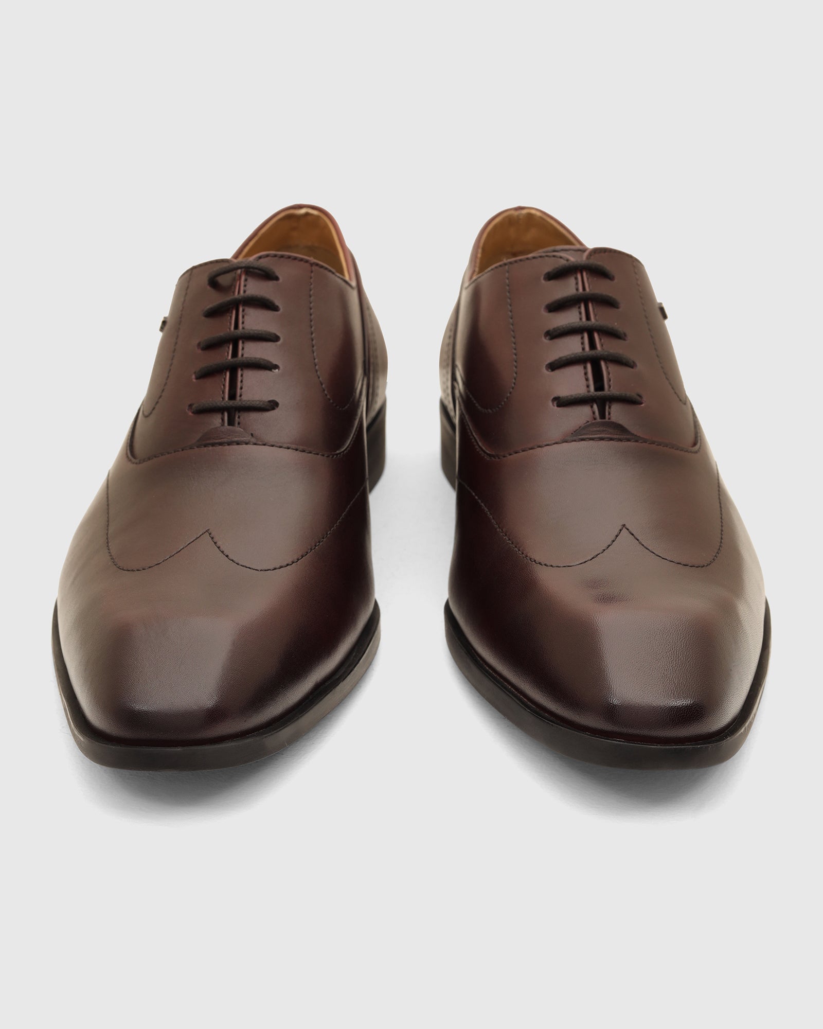 Leather Burgandy Solid Oxford Shoes - Vena