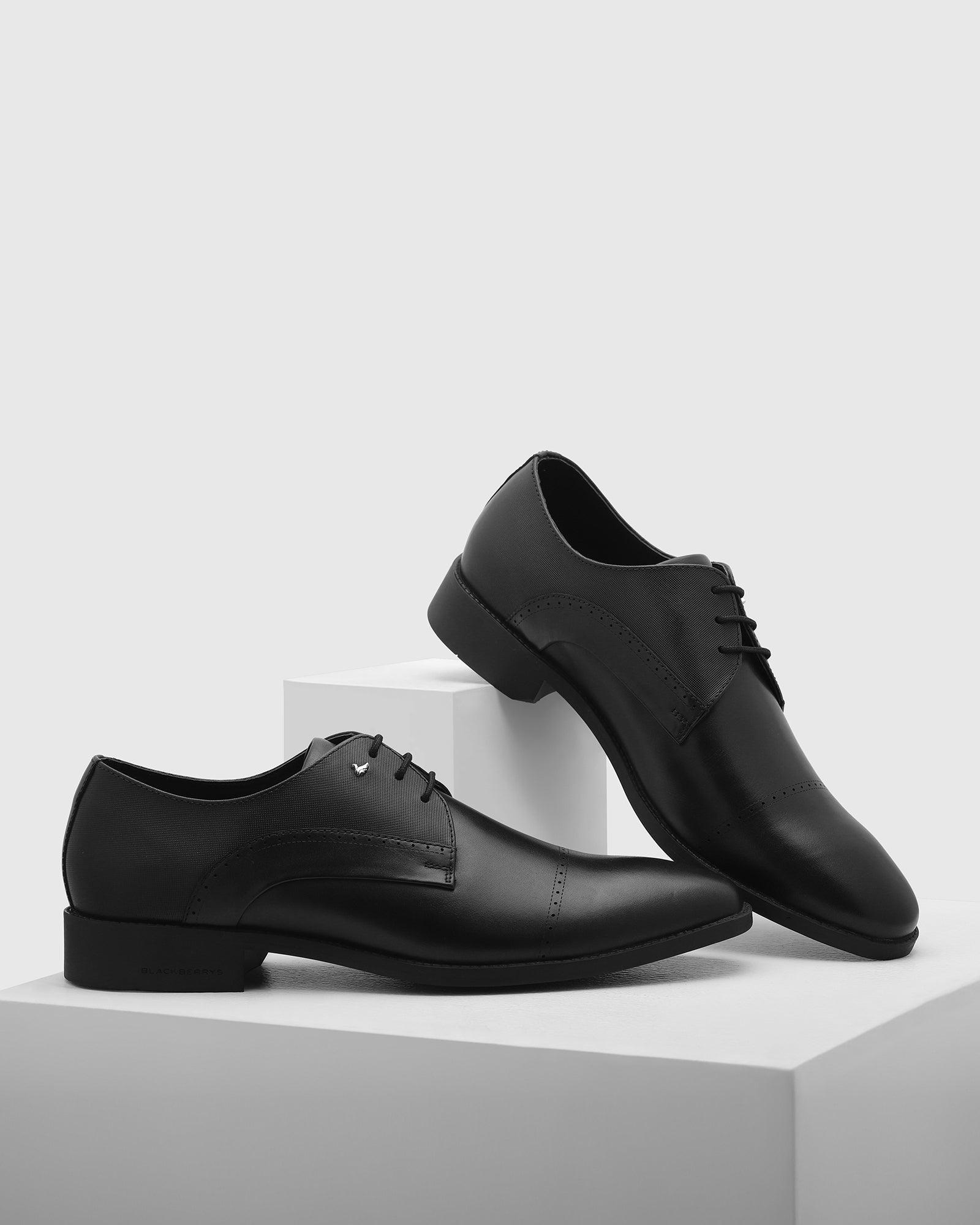Leather Black Solid Derby Shoes