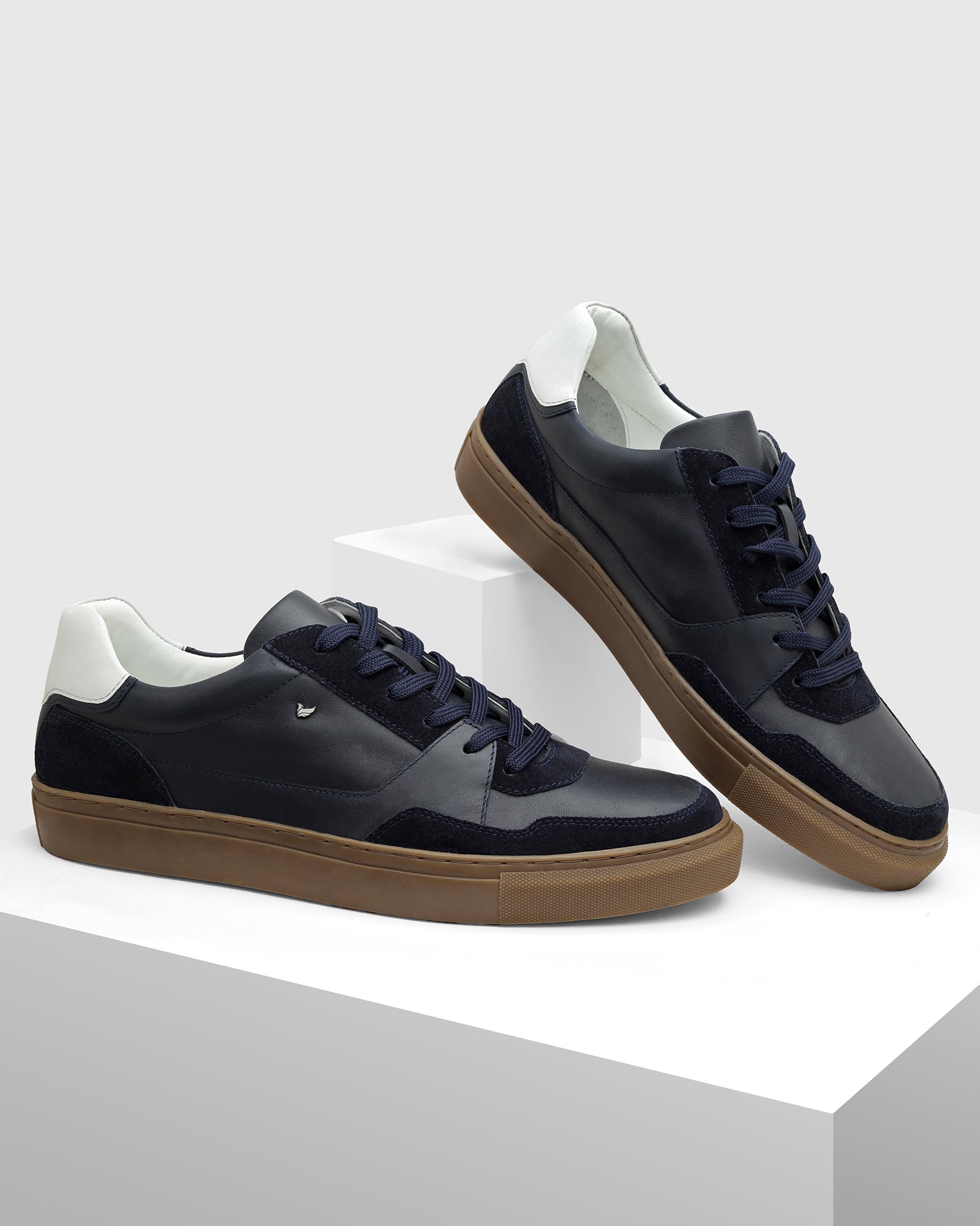 Leather Navy Solid Sneakers - Viva