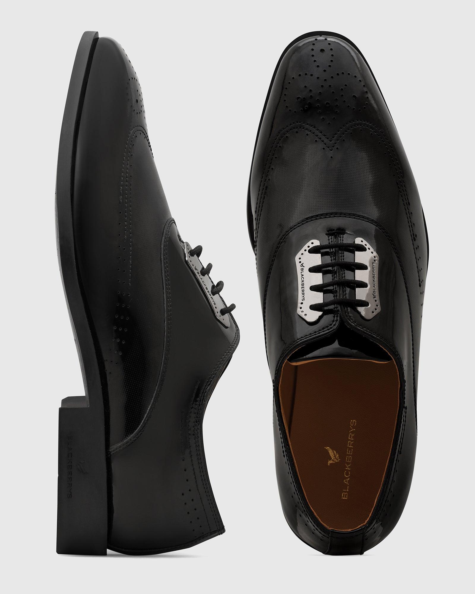 Leather Black Solid Oxford Shoes - Reed - Blackberrys