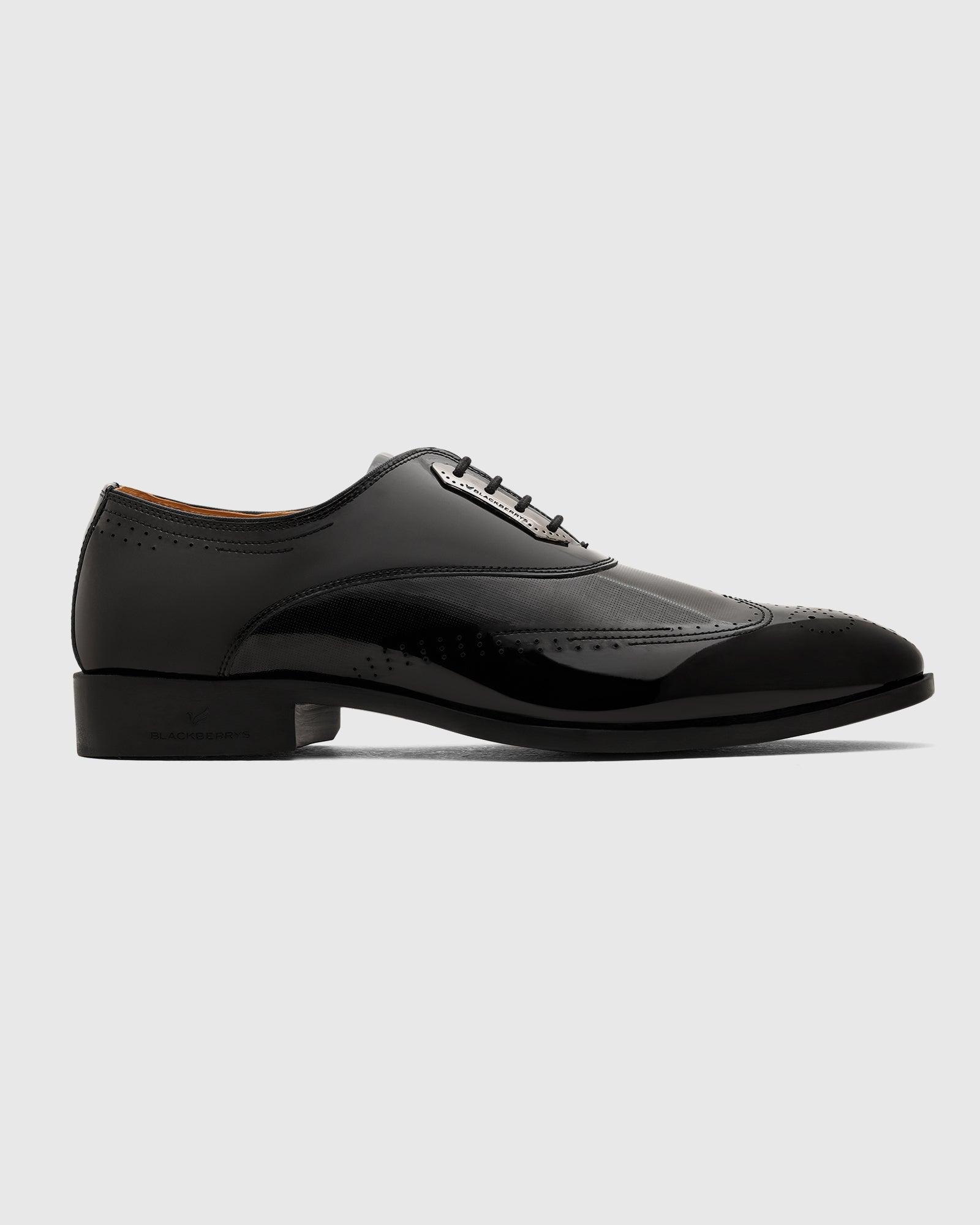 Leather Black Solid Oxford Shoes - Reed - Blackberrys