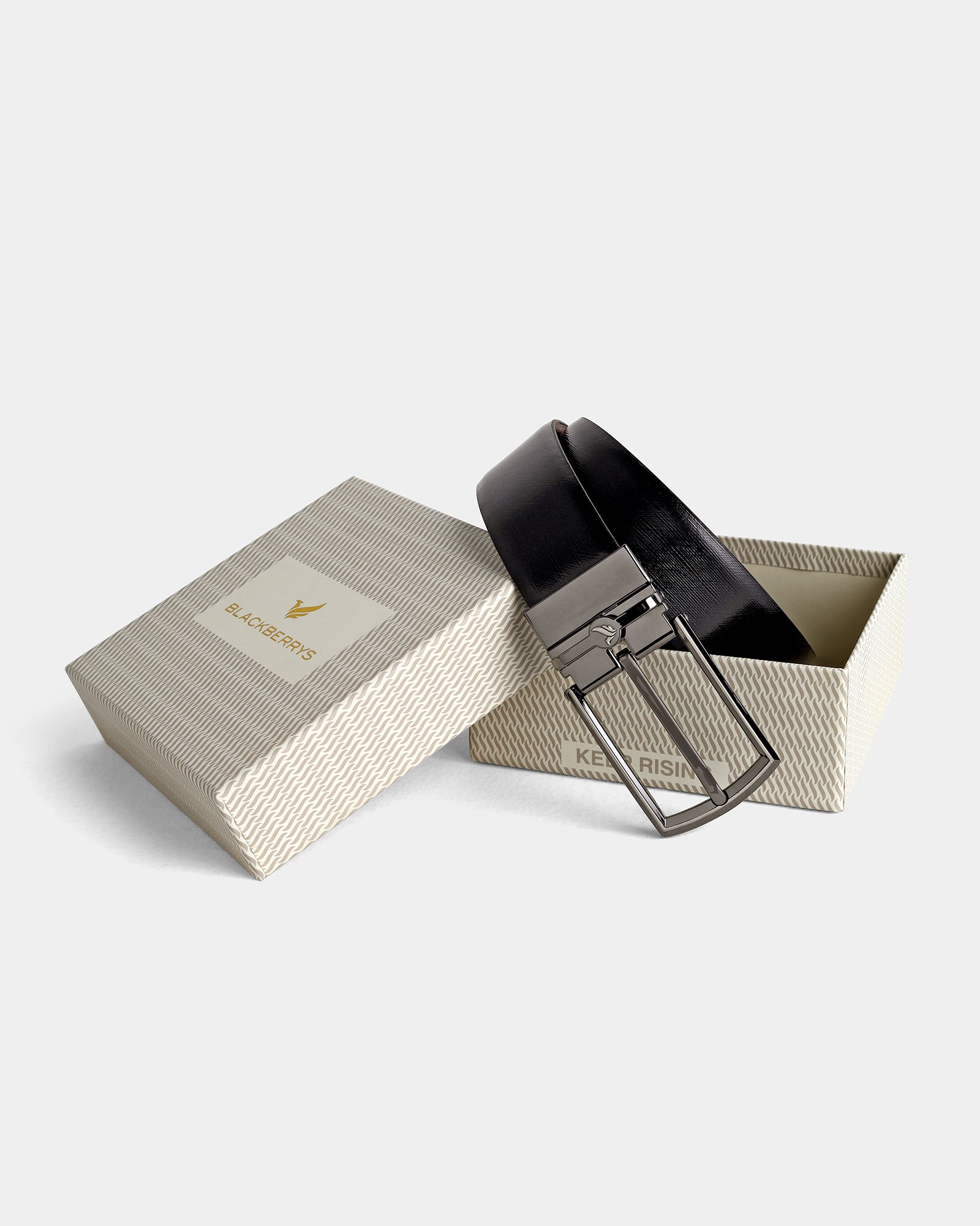 Leather Reversible Black & Tan Textured Belt - Azure