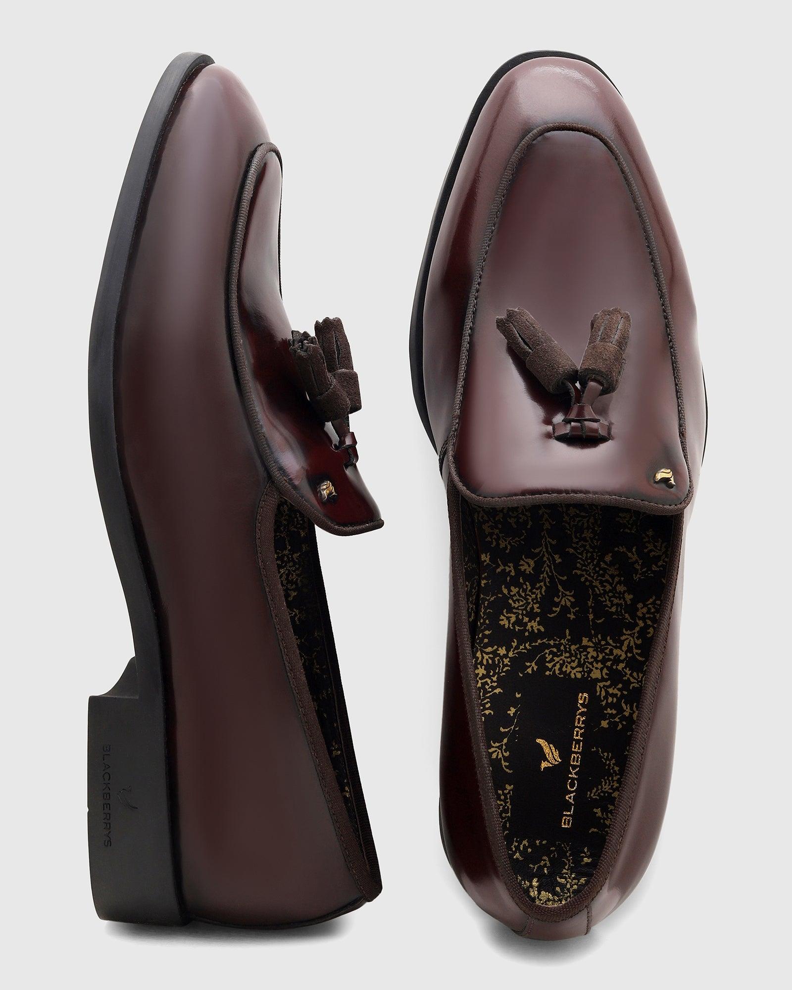 Leather Slip On Shoes In Burgundy (Rubber) - Blackberrys
