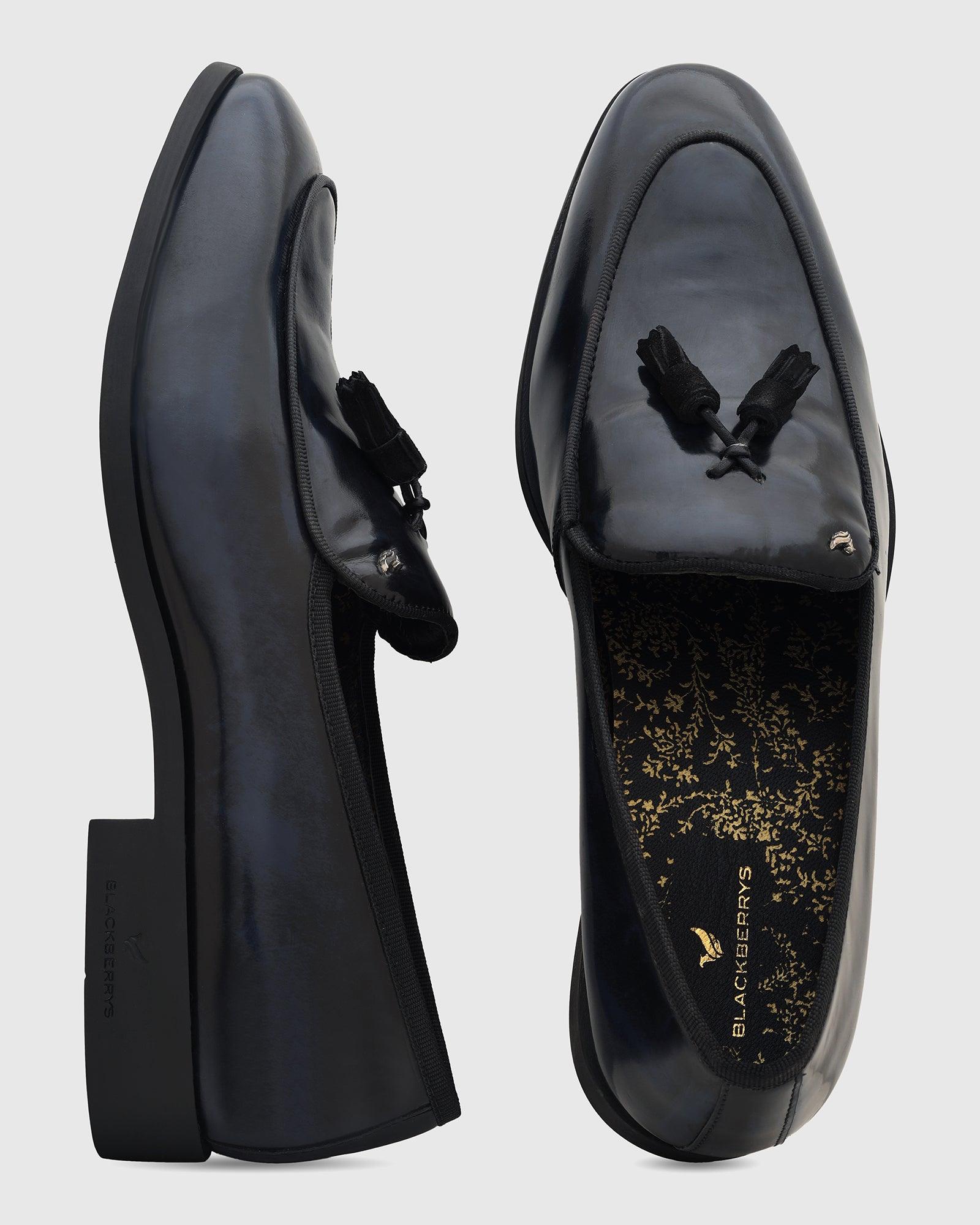 Leather Deep Navy Solid Slip On Shoes - Rubber - Blackberrys