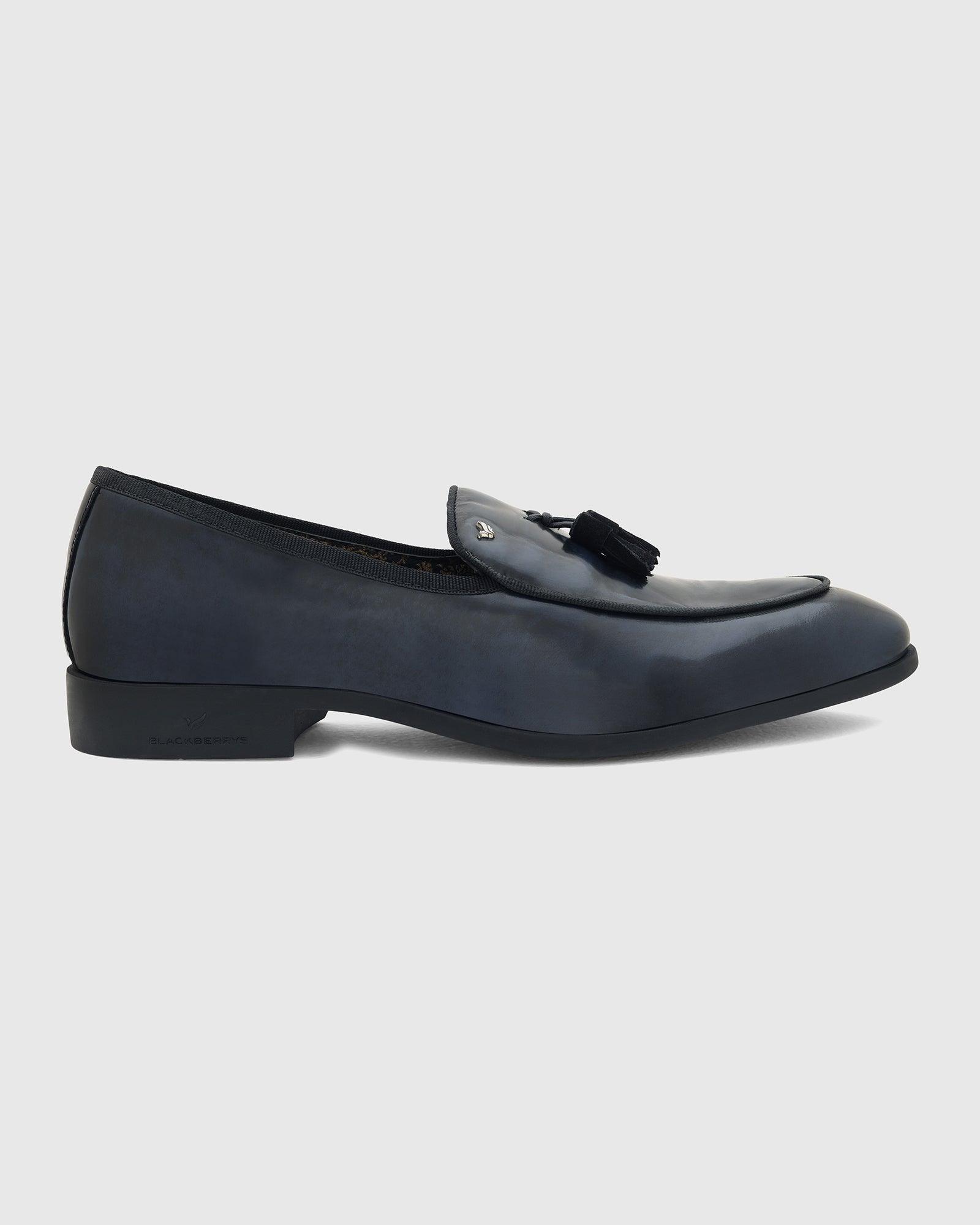 Leather Deep Navy Solid Slip On Shoes - Rubber - Blackberrys