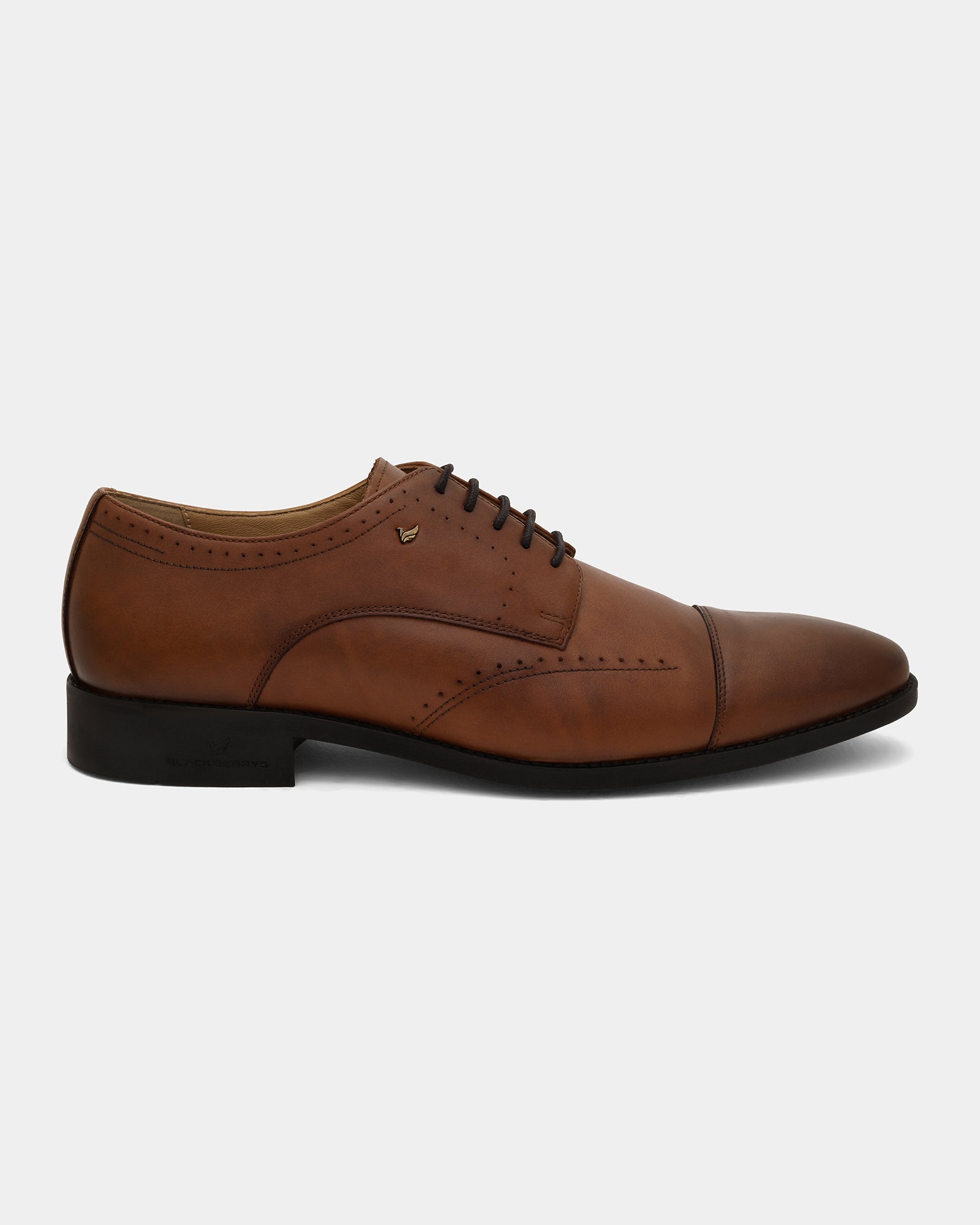 Leather Tan Solid Derby Shoes - Ally