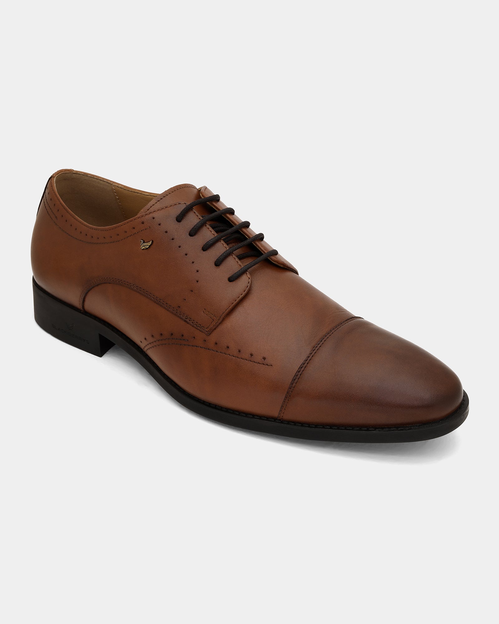 Leather Tan Solid Derby Shoes - Ally