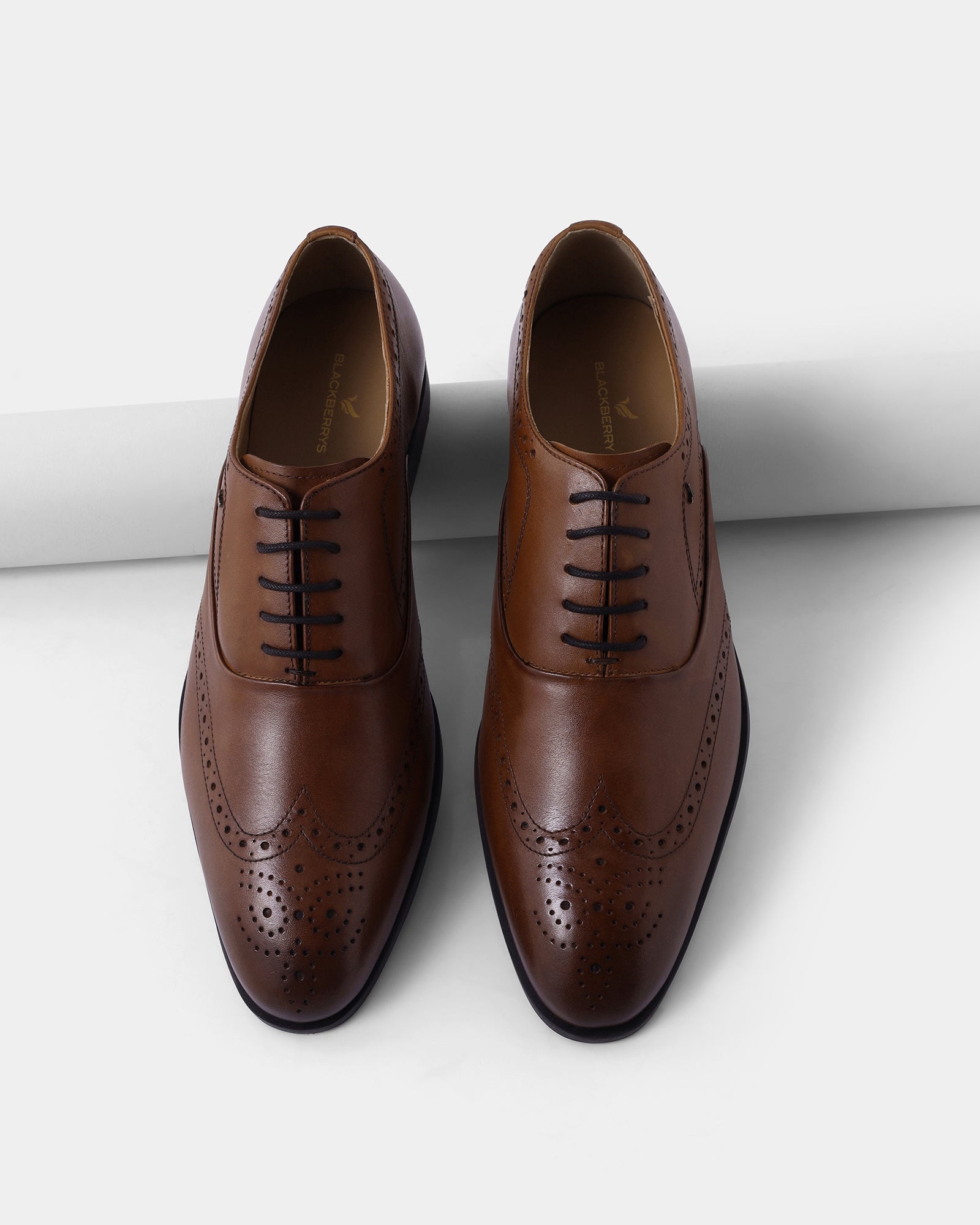 Leather Tan Solid Oxford Shoes - Advent