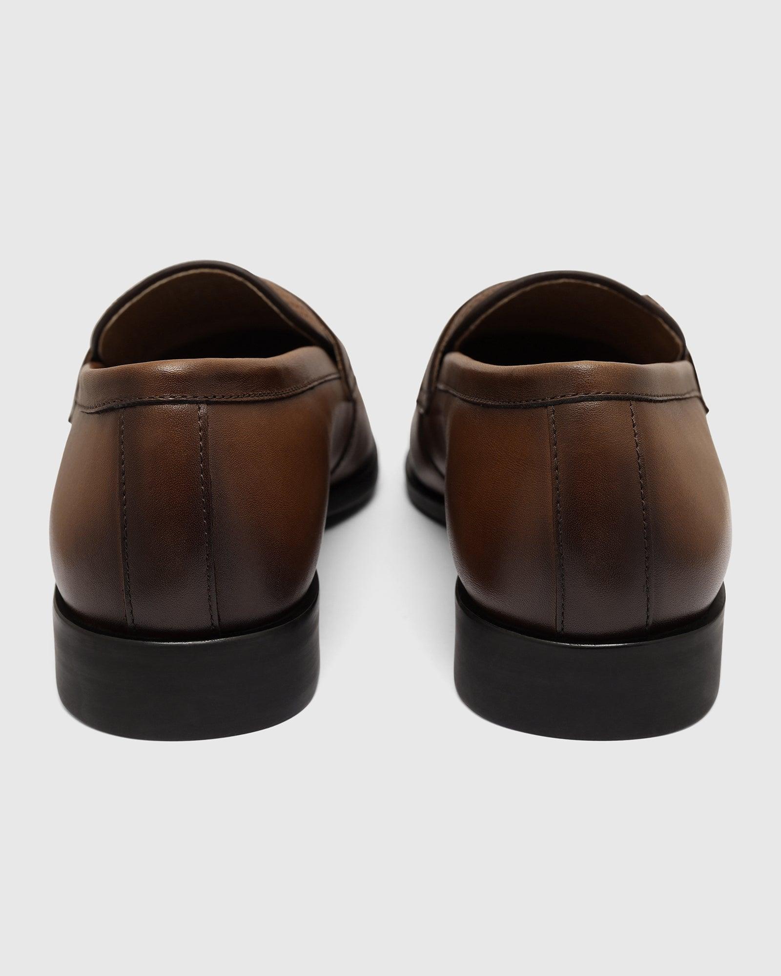 Leather Tan Solid Slip On Shoes - Tanner