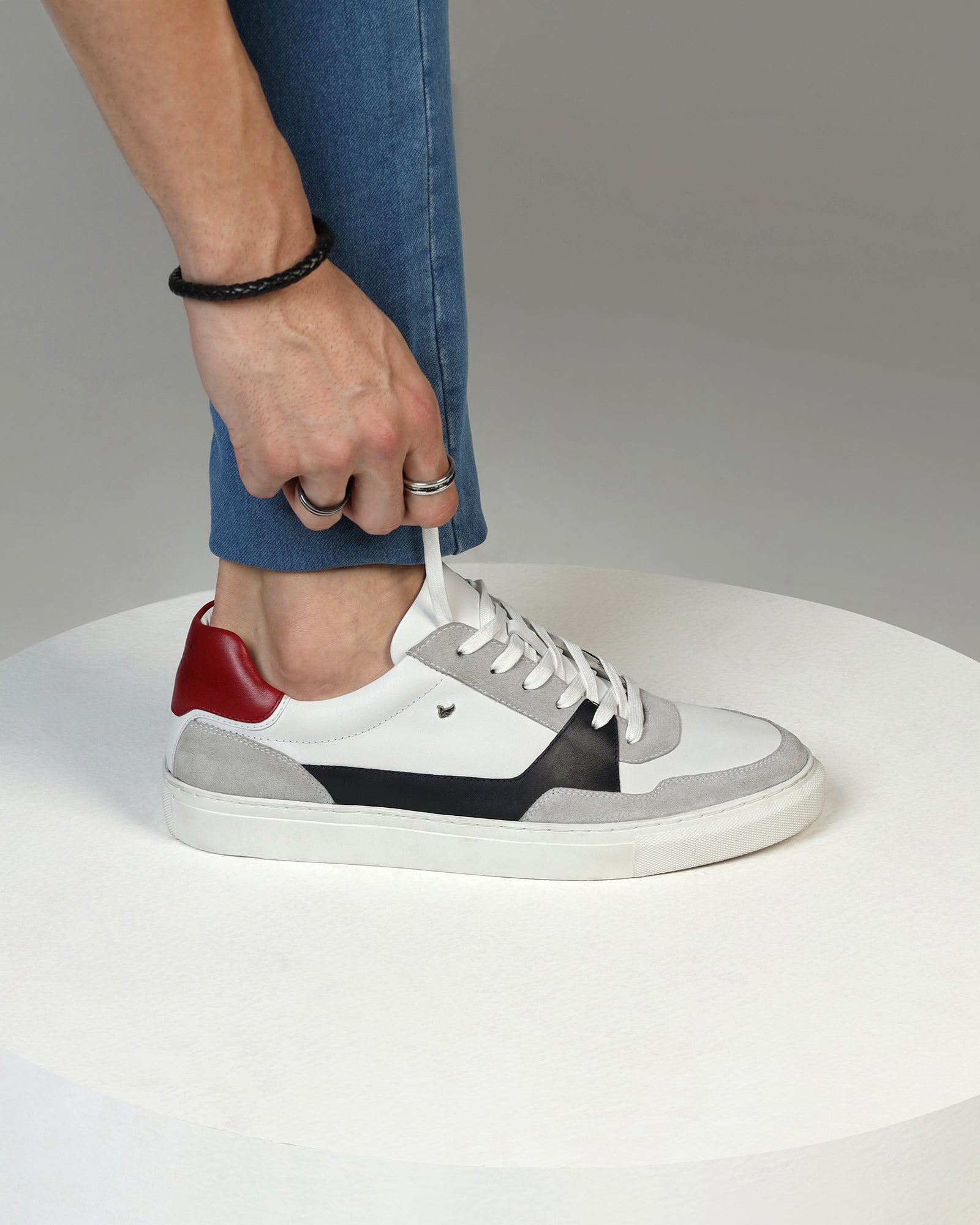 Leather White Solid Sneakers - Viva