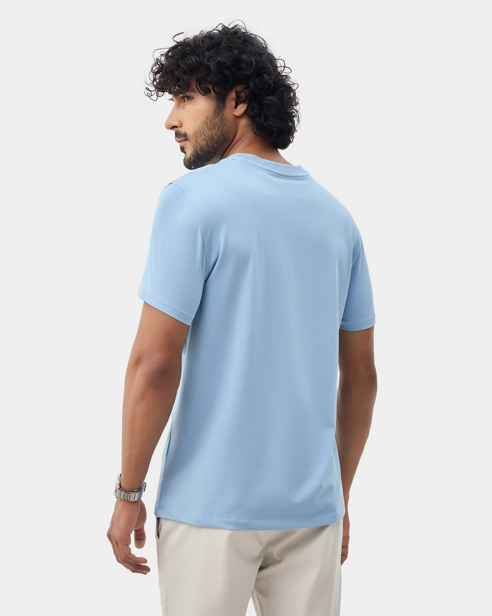 Light Blue Crew Neck Printed T-Shirt - Supi