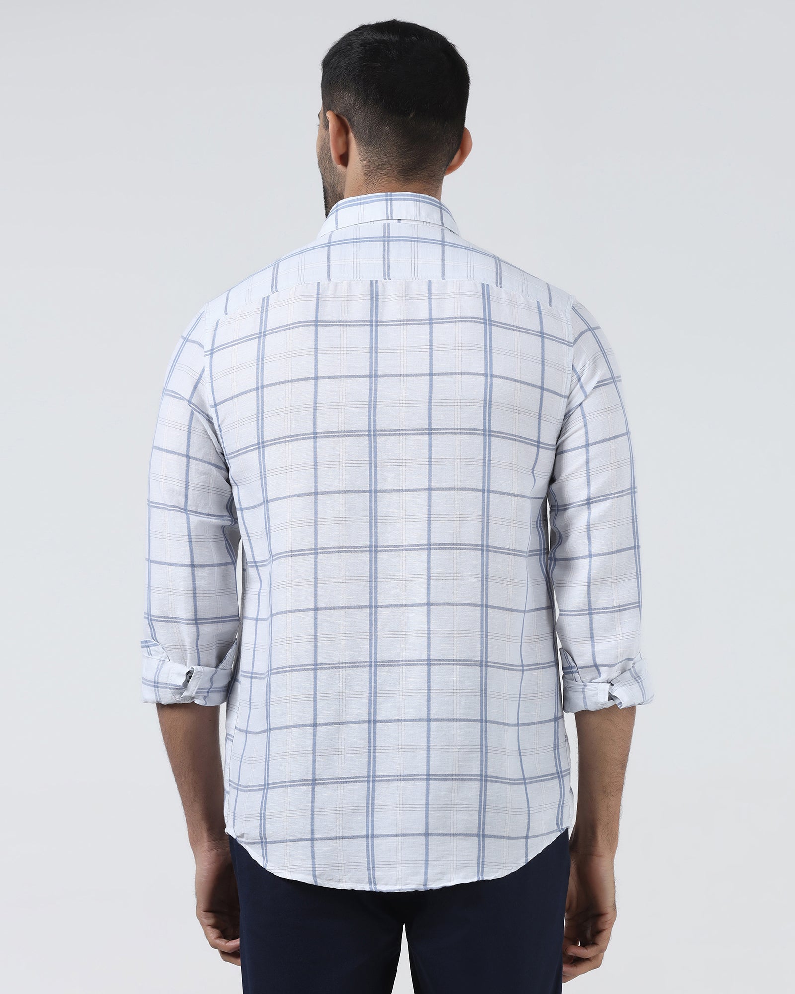 Light Blue Linen Check Shirt - Jomix