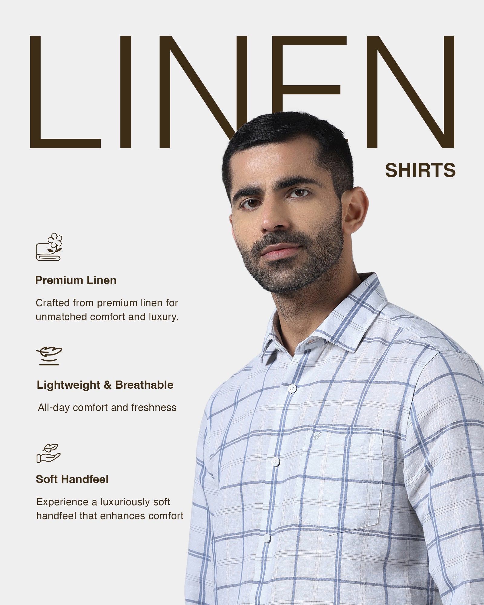 Light Blue Linen Check Shirt - Jomix