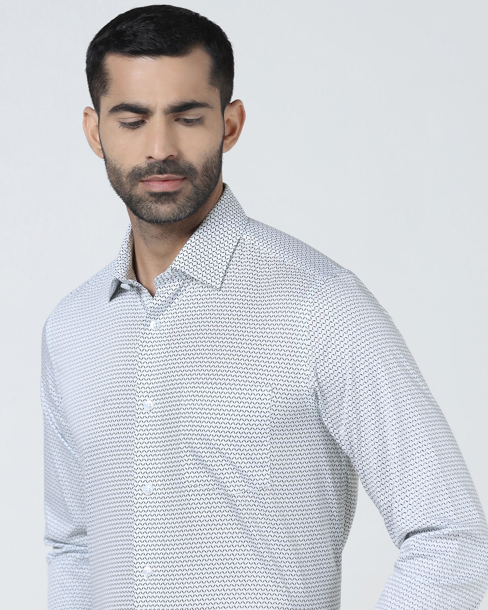 Light Blue Unwrinkle Printed Shirt - Everest