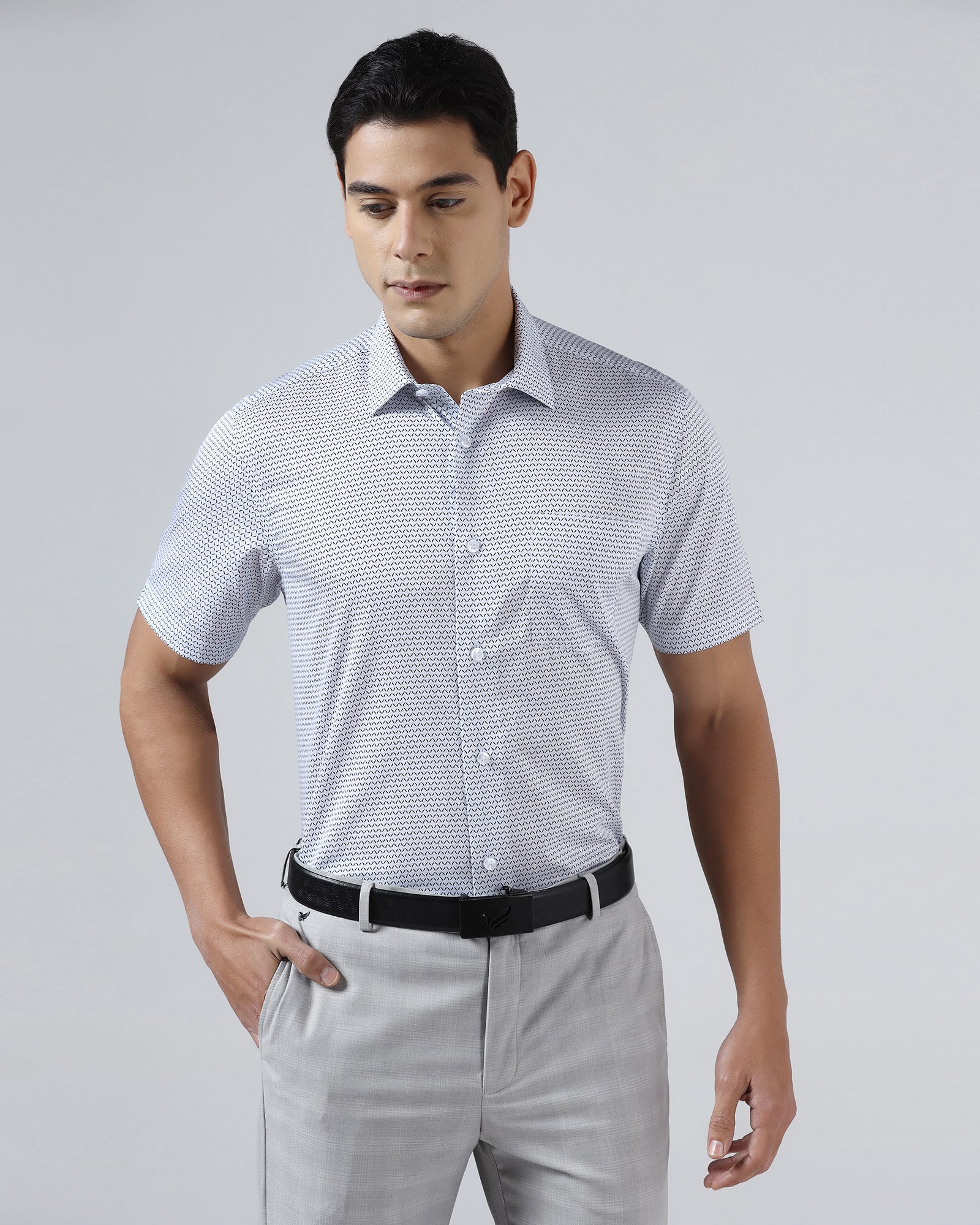 Light Blue Half Sleeve Non Iron Printed Shirt - Everest