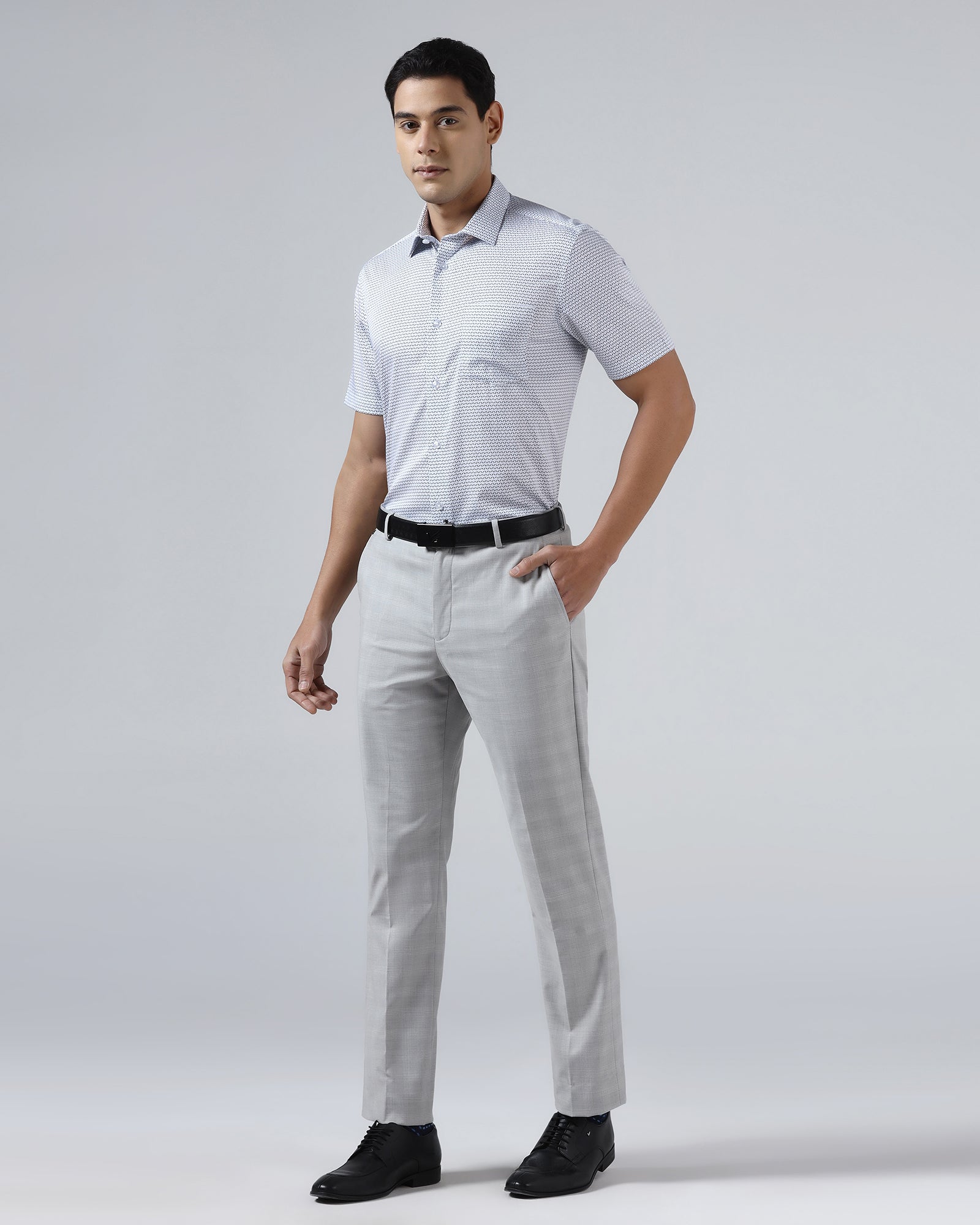 Light Blue Half Sleeve Non Iron Printed Shirt - Everest