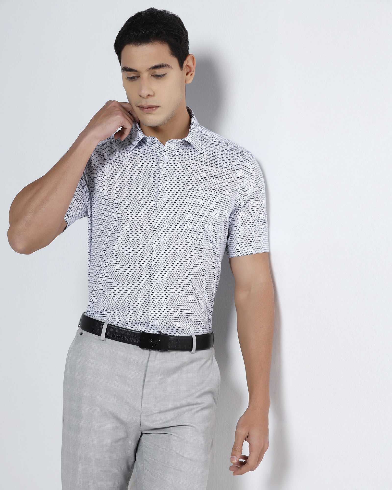 Light Blue Half Sleeve Non Iron Printed Shirt - Everest