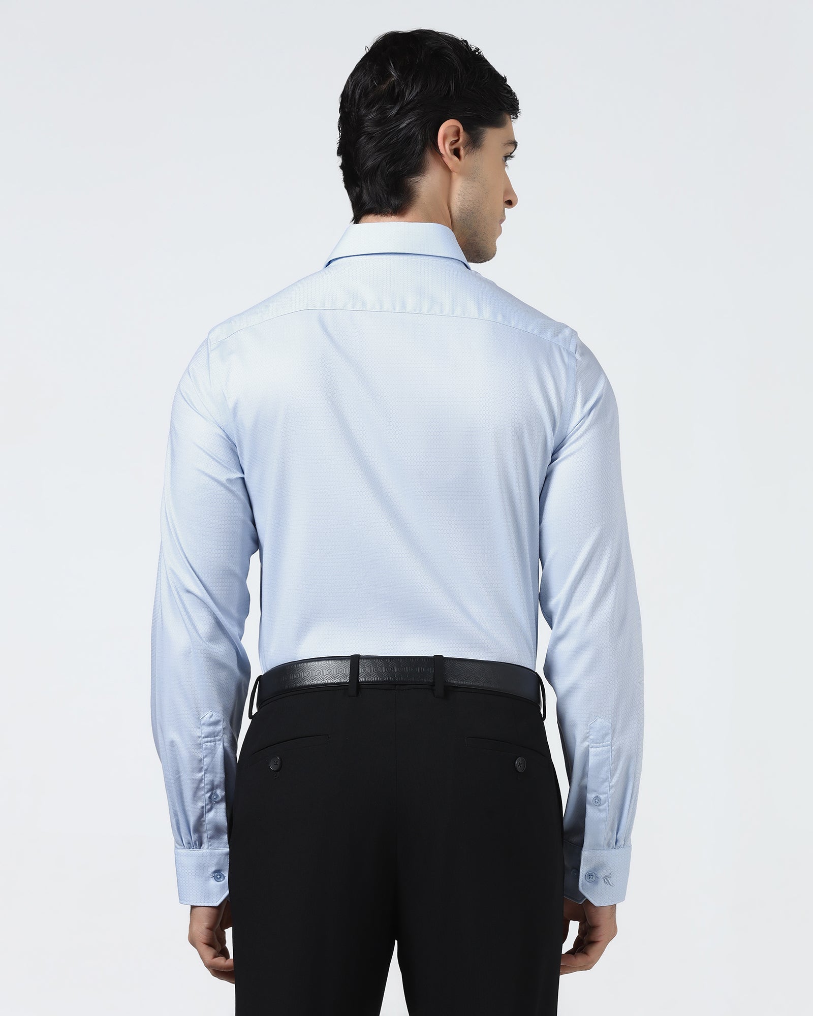 Light Blue Non Iron Textured Shirt - Emerald