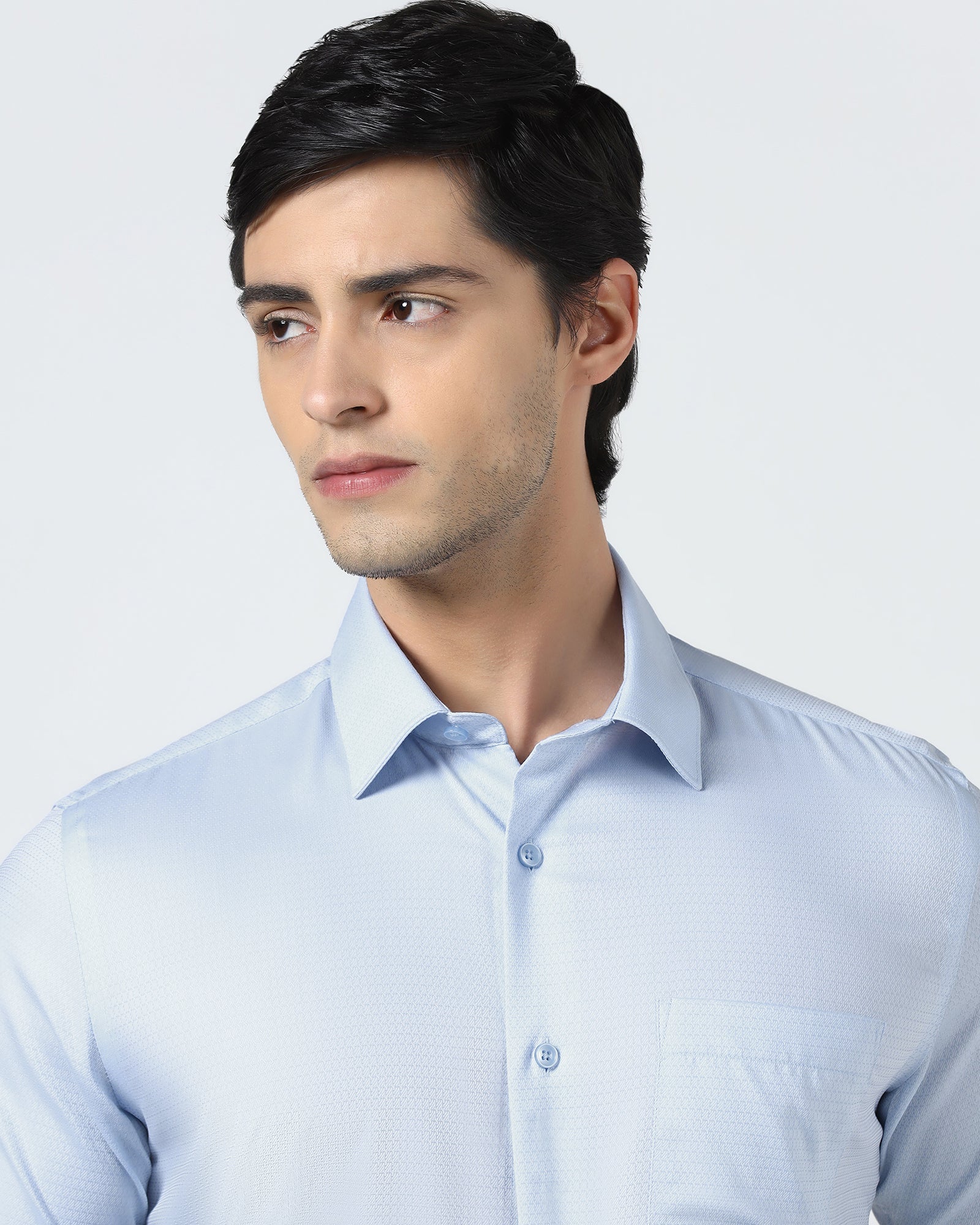 Light Blue Non Iron Textured Shirt - Emerald