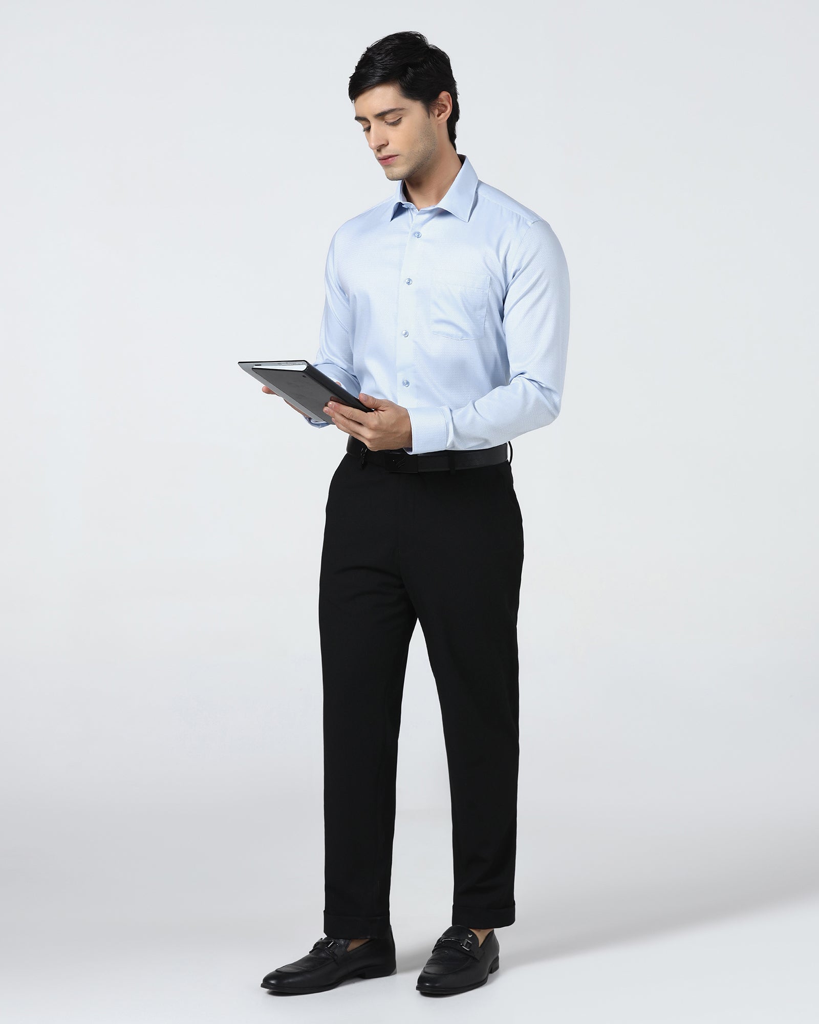 Light Blue Non Iron Textured Shirt - Emerald