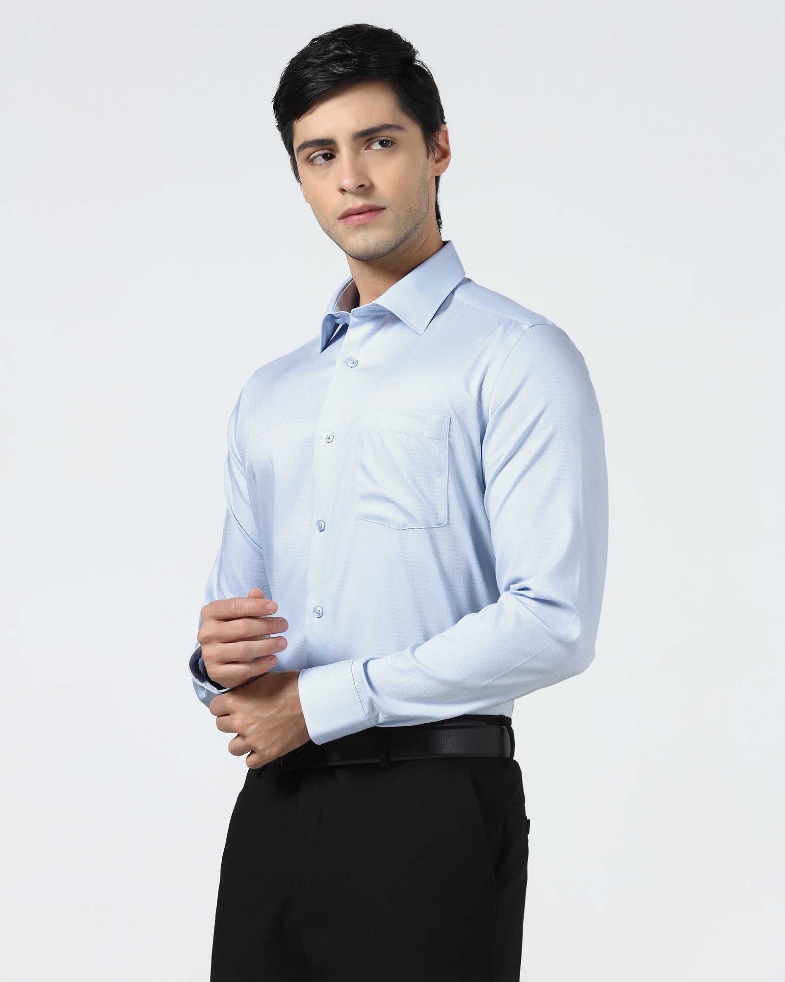 Light Blue Non Iron Textured Shirt - Emerald