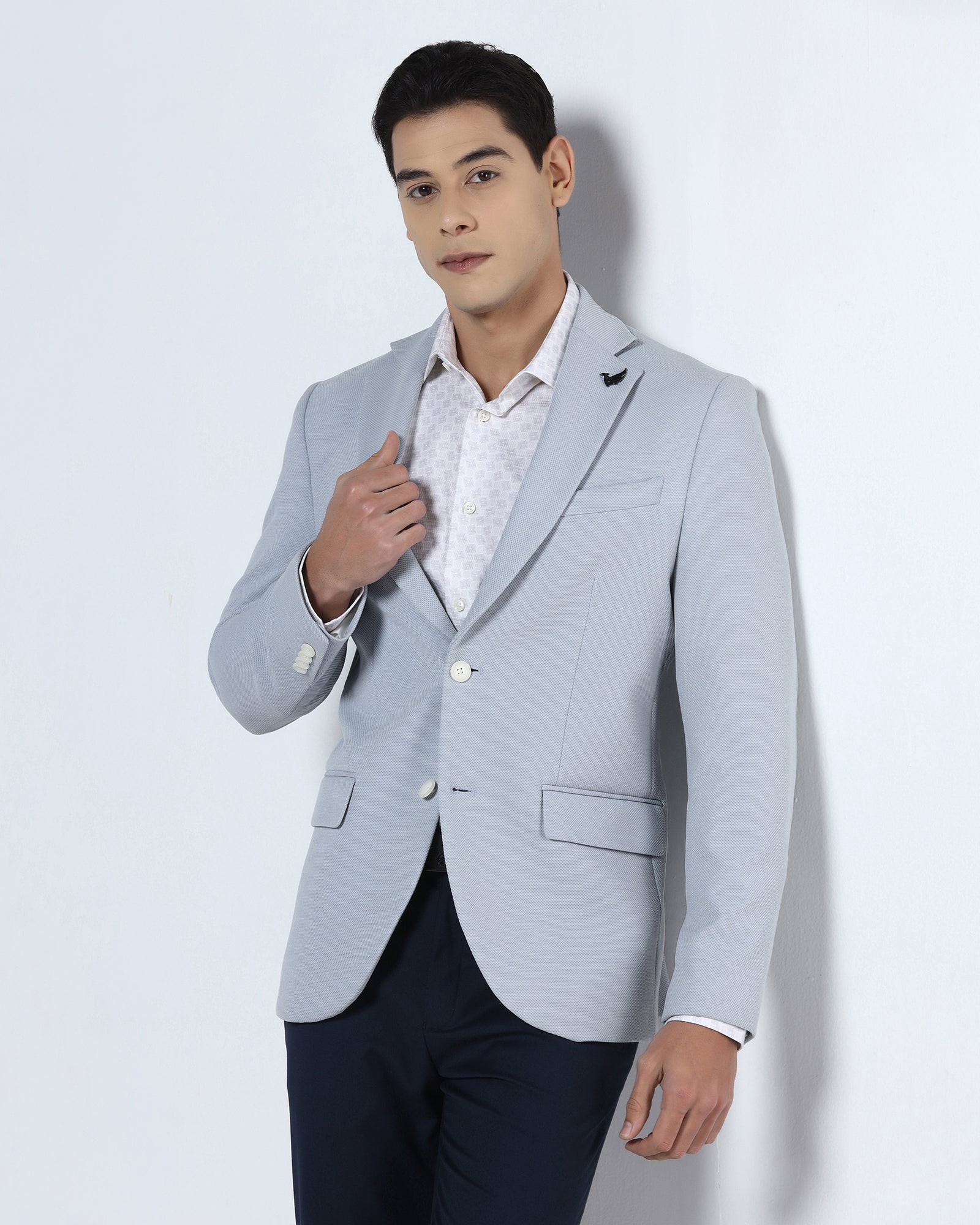 Light Blue Textured Blazer - Jevlon