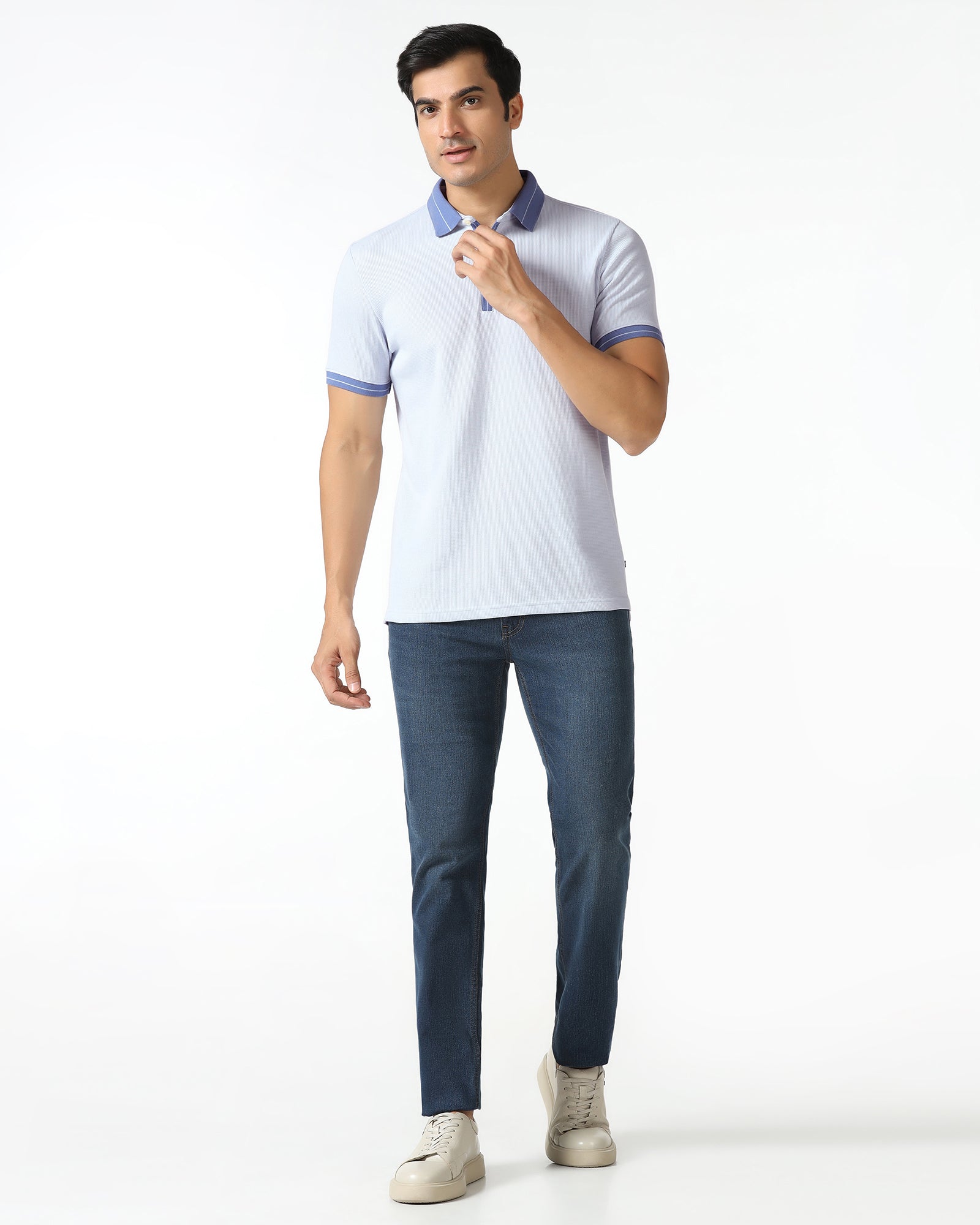 Light Blue Textured Polo - Contra