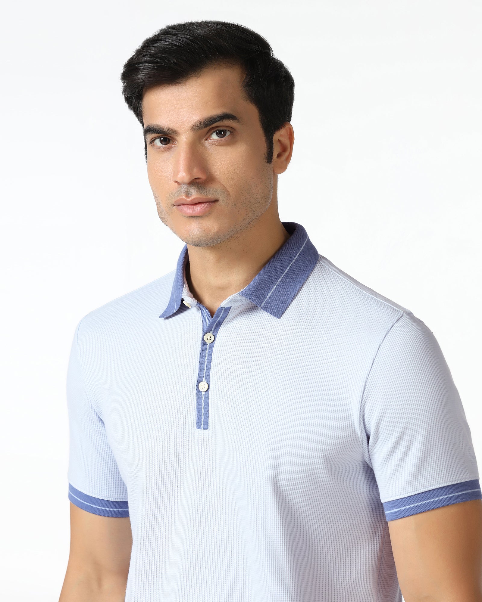 Light Blue Textured Polo - Contra